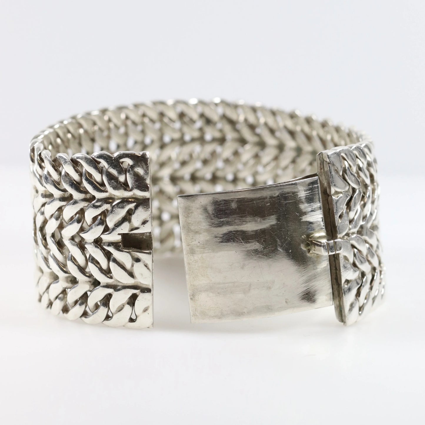 SOLD OUT: Vintage Rodolfo Espinoza Taxco Silver Mexican Jewelry | Mid-Century Wide Double Curb Bracelet - Carmel Fine Silver Jewelry