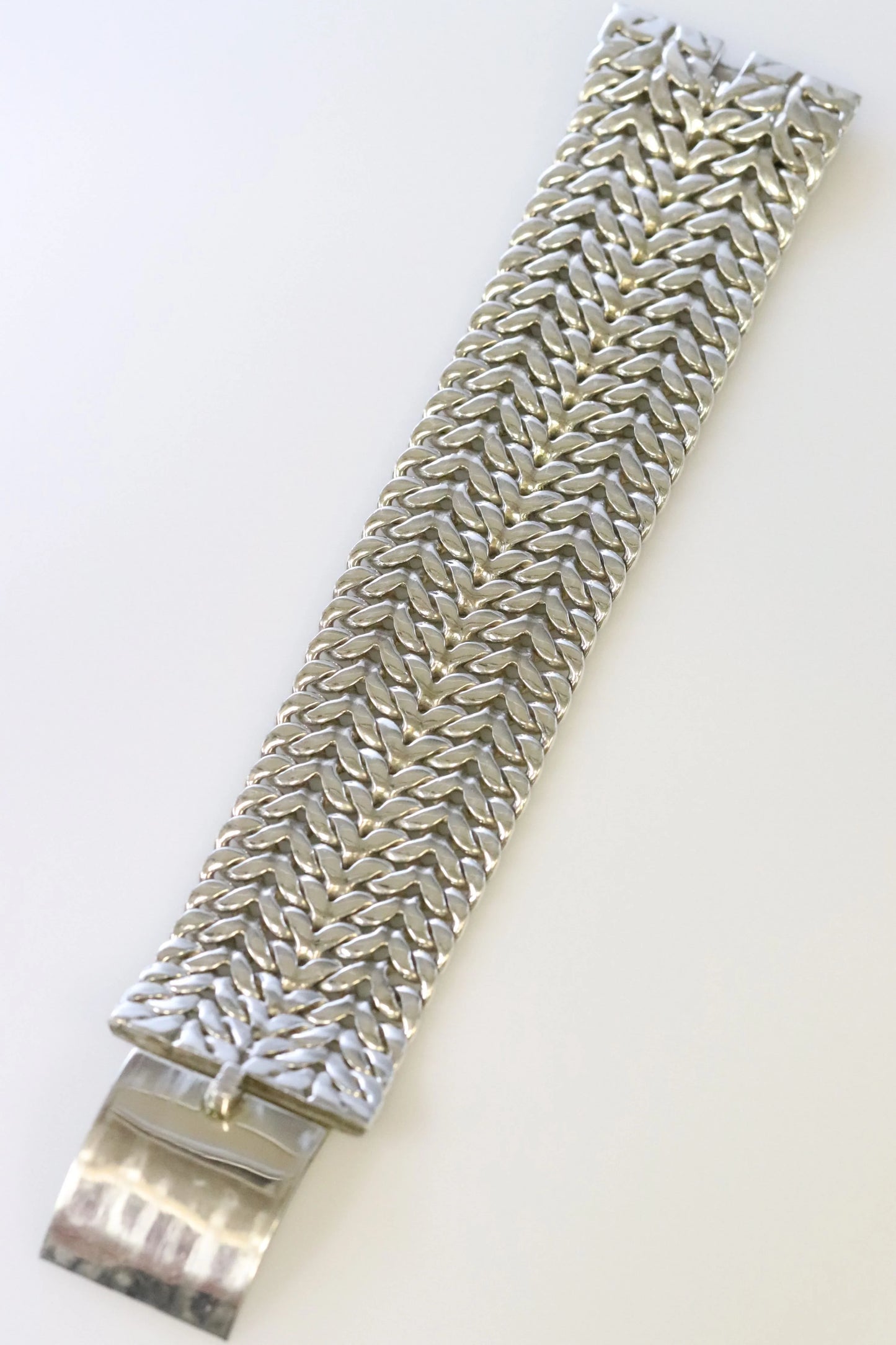 SOLD OUT: Vintage Rodolfo Espinoza Taxco Silver Mexican Jewelry | Mid-Century Wide Double Curb Bracelet - Carmel Fine Silver Jewelry