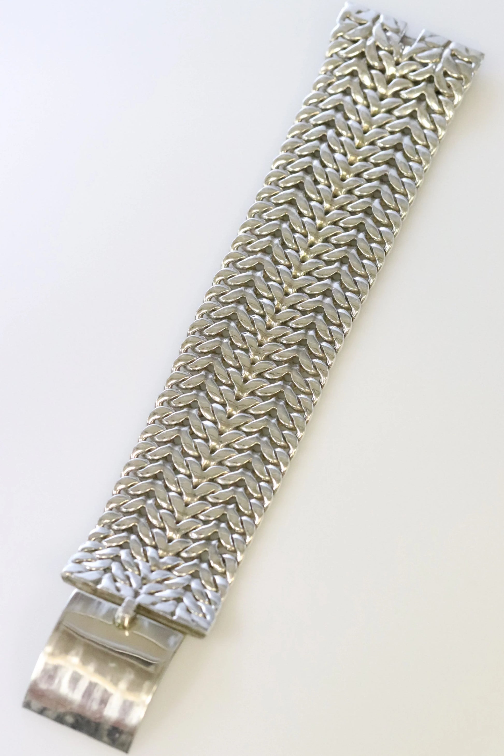 SOLD OUT: Vintage Rodolfo Espinoza Taxco Silver Mexican Jewelry | Mid-Century Wide Double Curb Bracelet - Carmel Fine Silver Jewelry