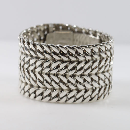 SOLD OUT: Vintage Rodolfo Espinoza Taxco Silver Mexican Jewelry | Mid-Century Wide Double Curb Bracelet - Carmel FSJ