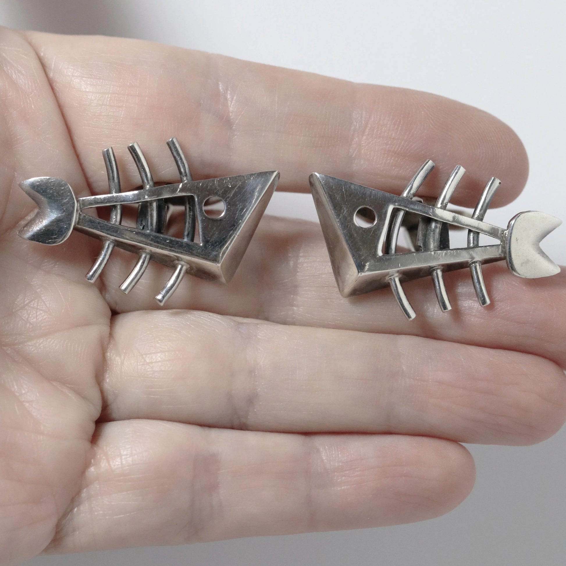 SOLD OUT: Vintage Salvador Teran Jewelry | Abstract Fish Skeleton Cufflinks 109 Mexico - Carmel Fine Silver Jewelry