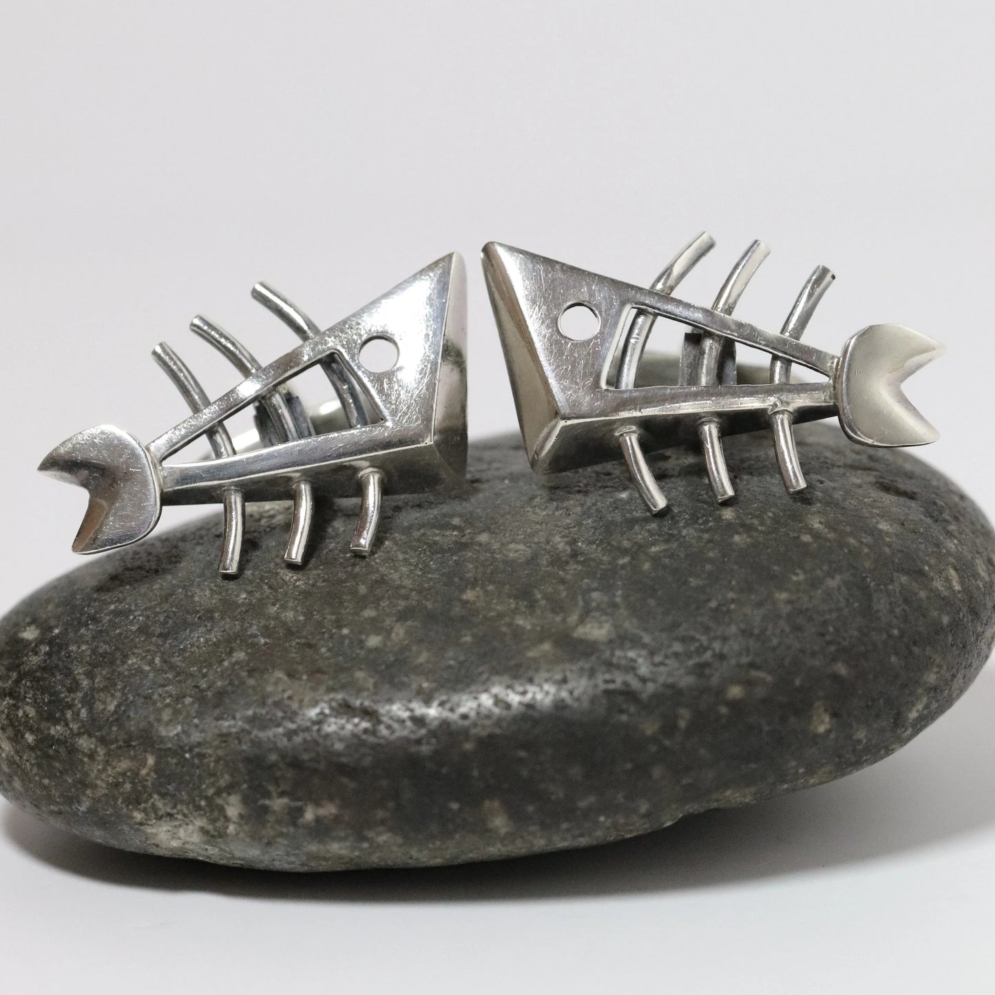 SOLD OUT: Vintage Salvador Teran Jewelry | Abstract Fish Skeleton Cufflinks 109 Mexico - Carmel Fine Silver Jewelry