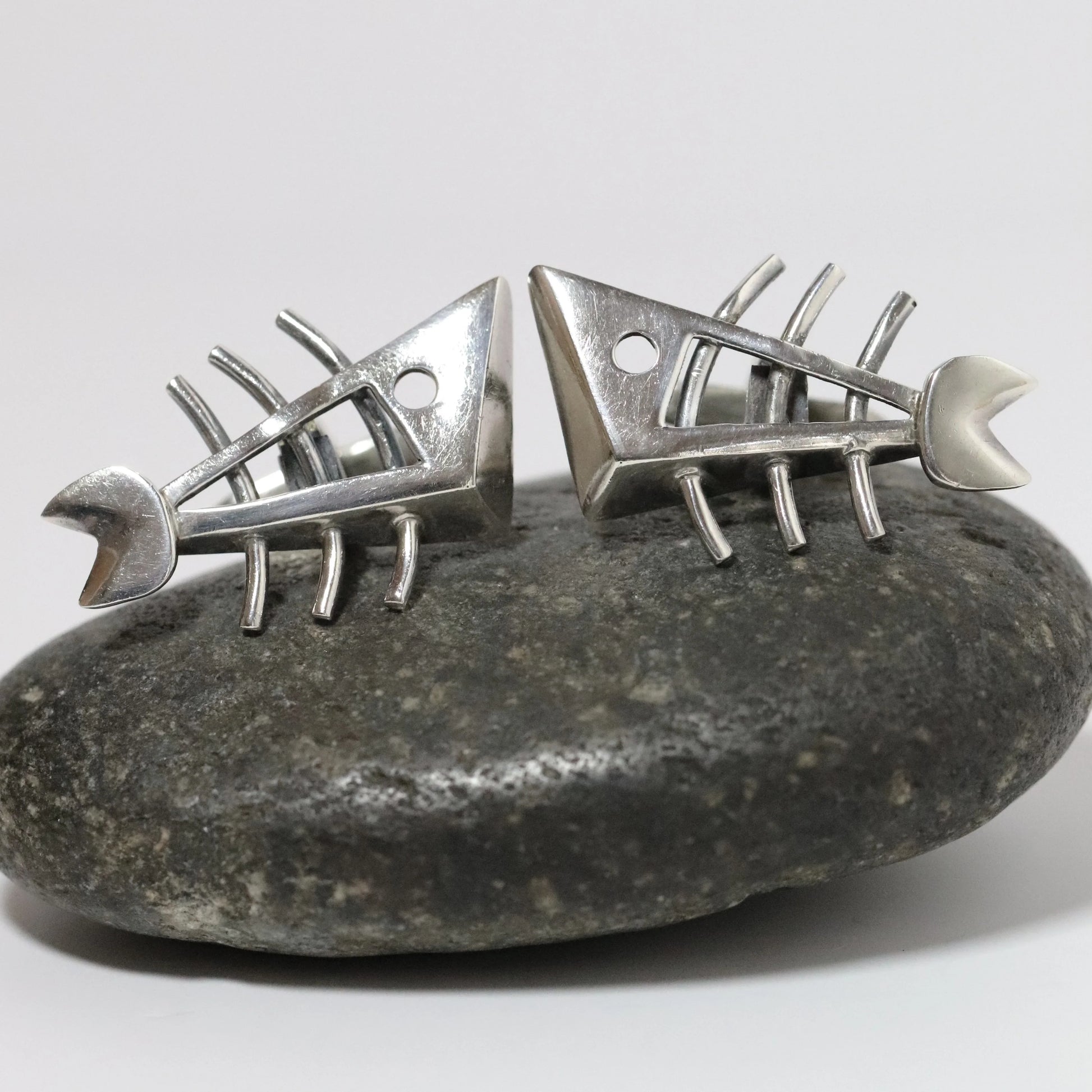 SOLD OUT: Vintage Salvador Teran Jewelry | Abstract Fish Skeleton Cufflinks 109 Mexico - Carmel Fine Silver Jewelry