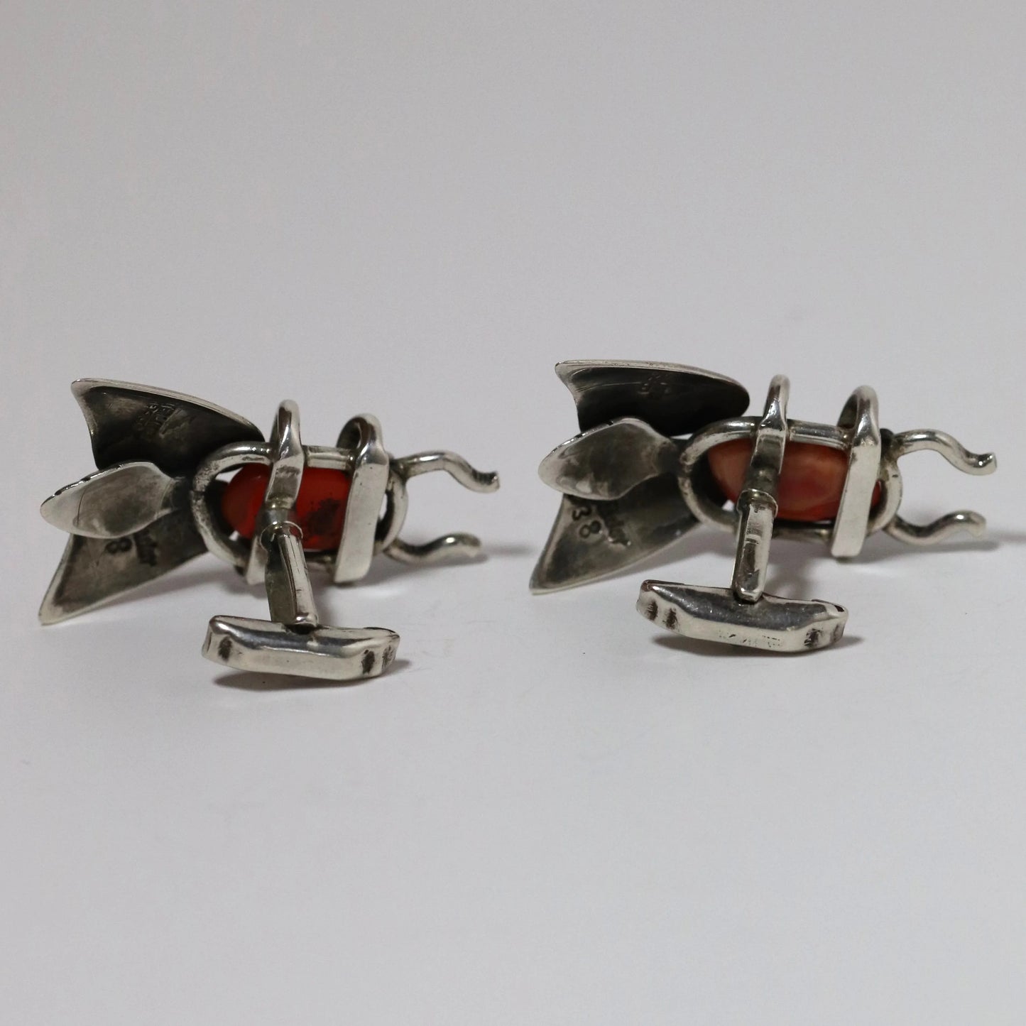 SOLD OUT: Vintage Salvador Teran Jewelry | Chunky Bee Cufflinks with Orange Stone 138 Mexico - Carmel Fine Silver Jewelry