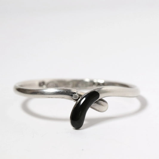 SOLD OUT: Vintage Sigi Pineda Jewelry | Obsidian Modernist Hinged Bracelet Mexico - Carmel Fine Silver Jewelry
