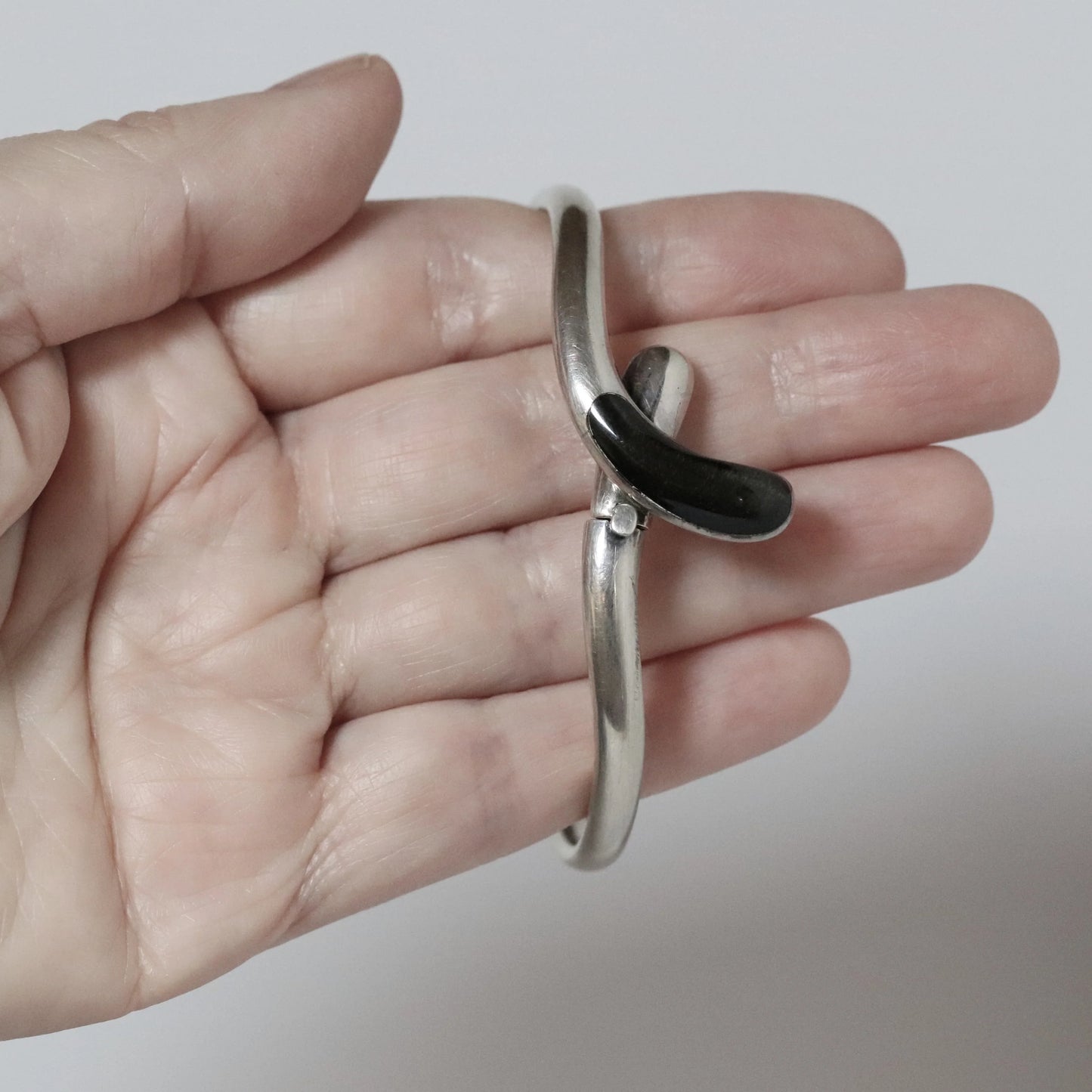 SOLD OUT: Vintage Sigi Pineda Jewelry | Obsidian Modernist Hinged Bracelet Mexico - Carmel Fine Silver Jewelry