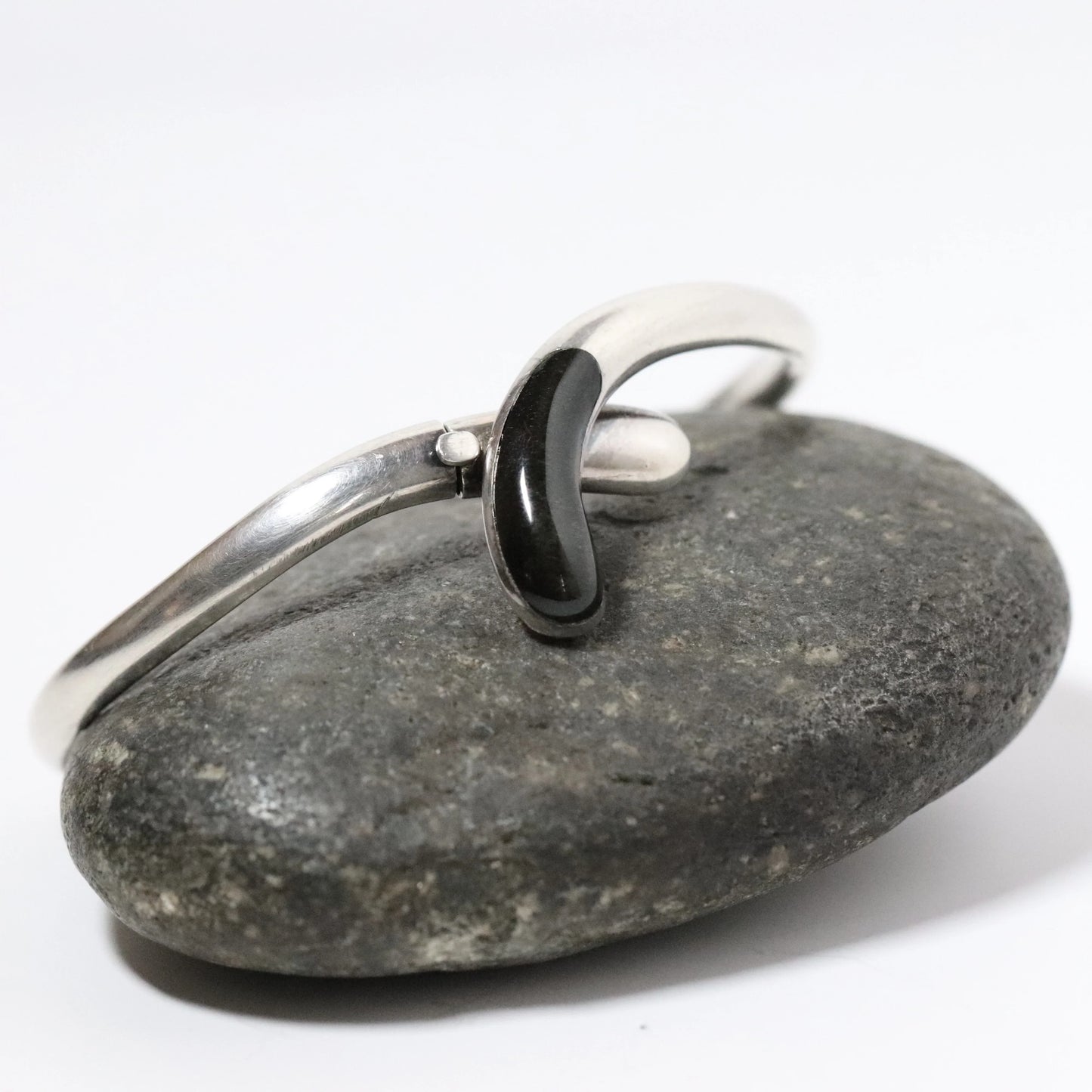 SOLD OUT: Vintage Sigi Pineda Jewelry | Obsidian Modernist Hinged Bracelet Mexico