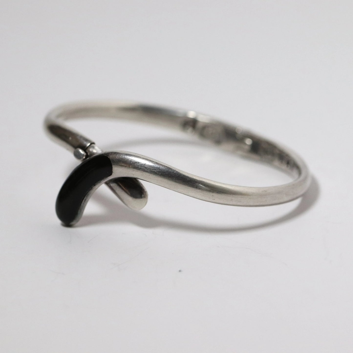 SOLD OUT: Vintage Sigi Pineda Jewelry | Obsidian Modernist Hinged Bracelet Mexico - Carmel Fine Silver Jewelry