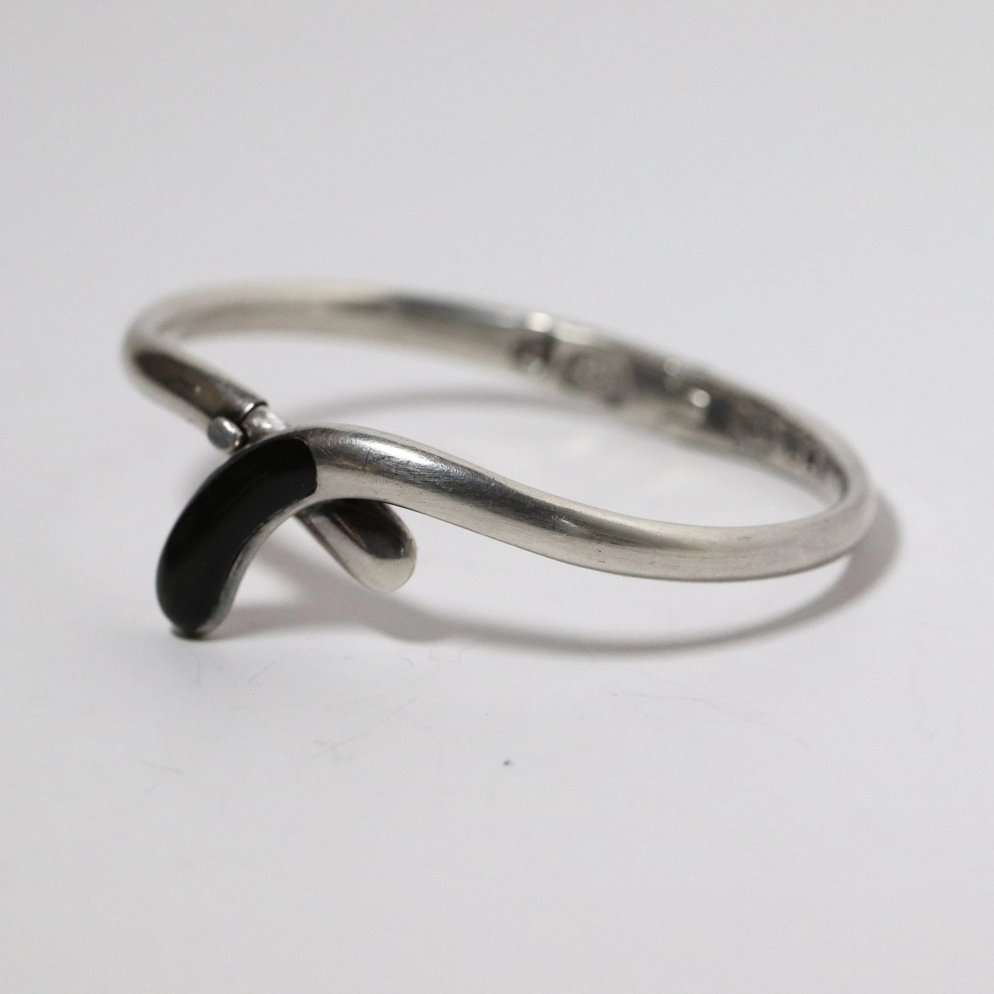 SOLD OUT: Vintage Sigi Pineda Jewelry | Obsidian Modernist Hinged Bracelet Mexico - Carmel Fine Silver Jewelry