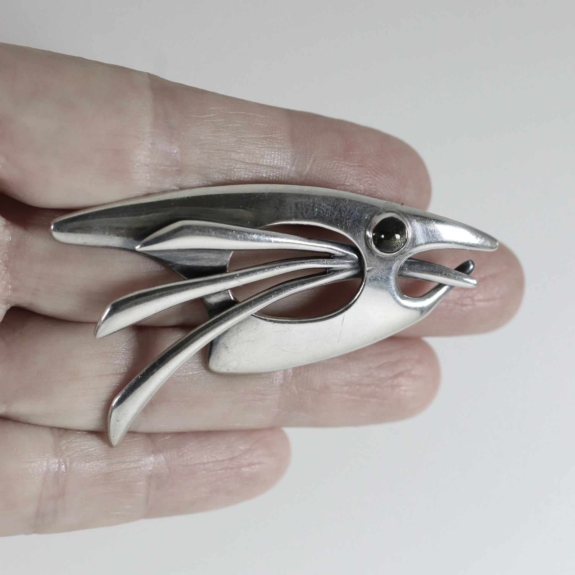 SOLD OUT: Vintage Sigi Pineda Taxco Jewelry | Abstract Obsidian Fish Brooch - Carmel Fine Silver Jewelry