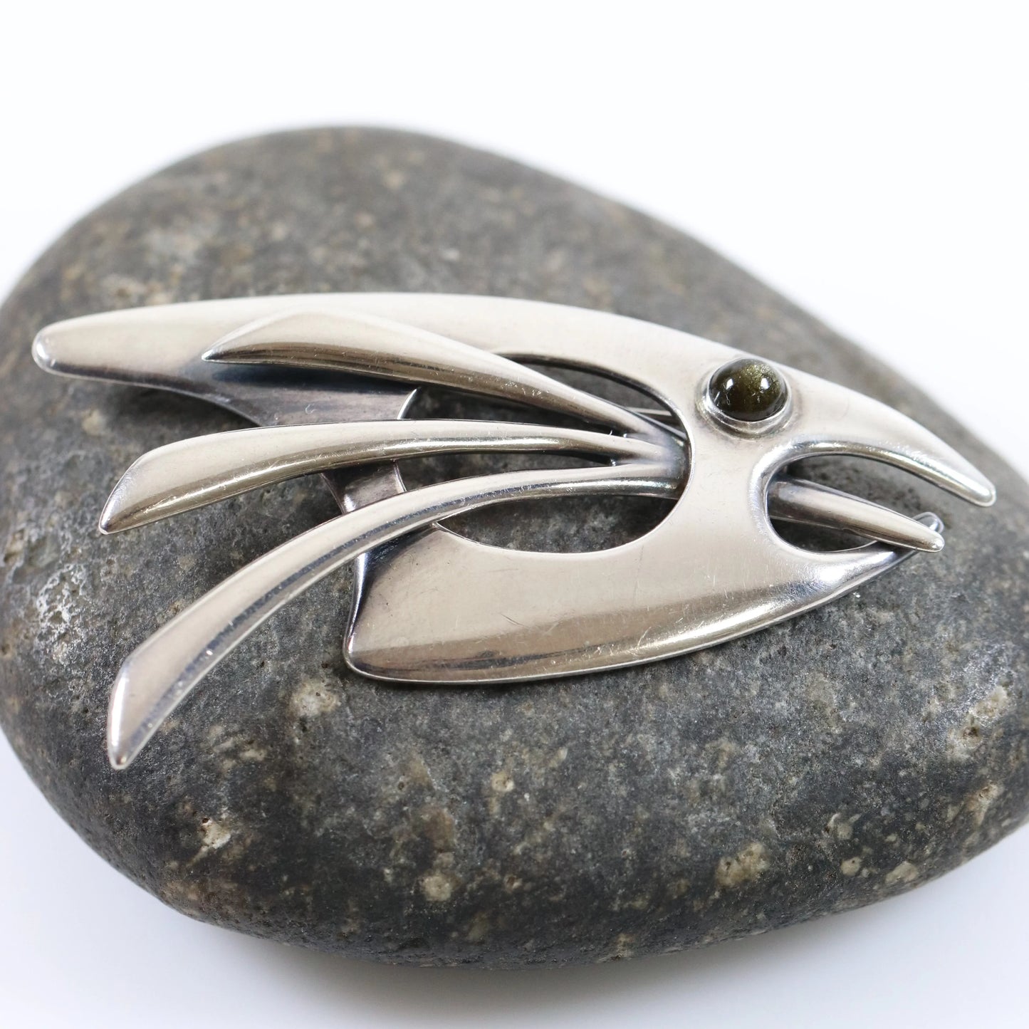 SOLD OUT: Vintage Sigi Pineda Taxco Jewelry | Abstract Obsidian Fish Brooch - Carmel Fine Silver Jewelry