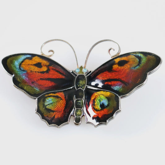 SOLD OUT: Vintage Silver David Andersen Jewelry | Large Multi-Color Butterfly Brooch - Carmel Fine Silver Jewelry