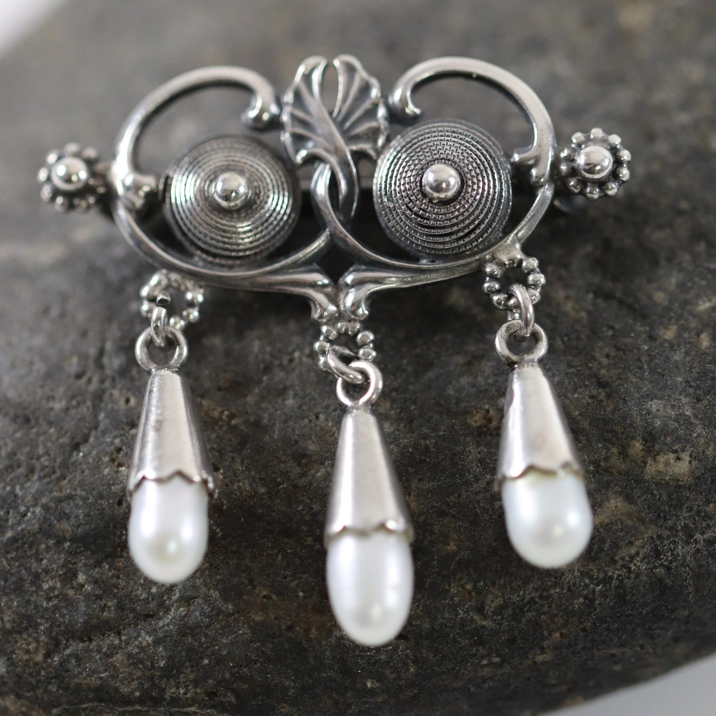 SOLD OUT: Vintage Silver Jewelry | Art Nouveau Seed Pearl Brooch - Carmel Fine Silver Jewelry