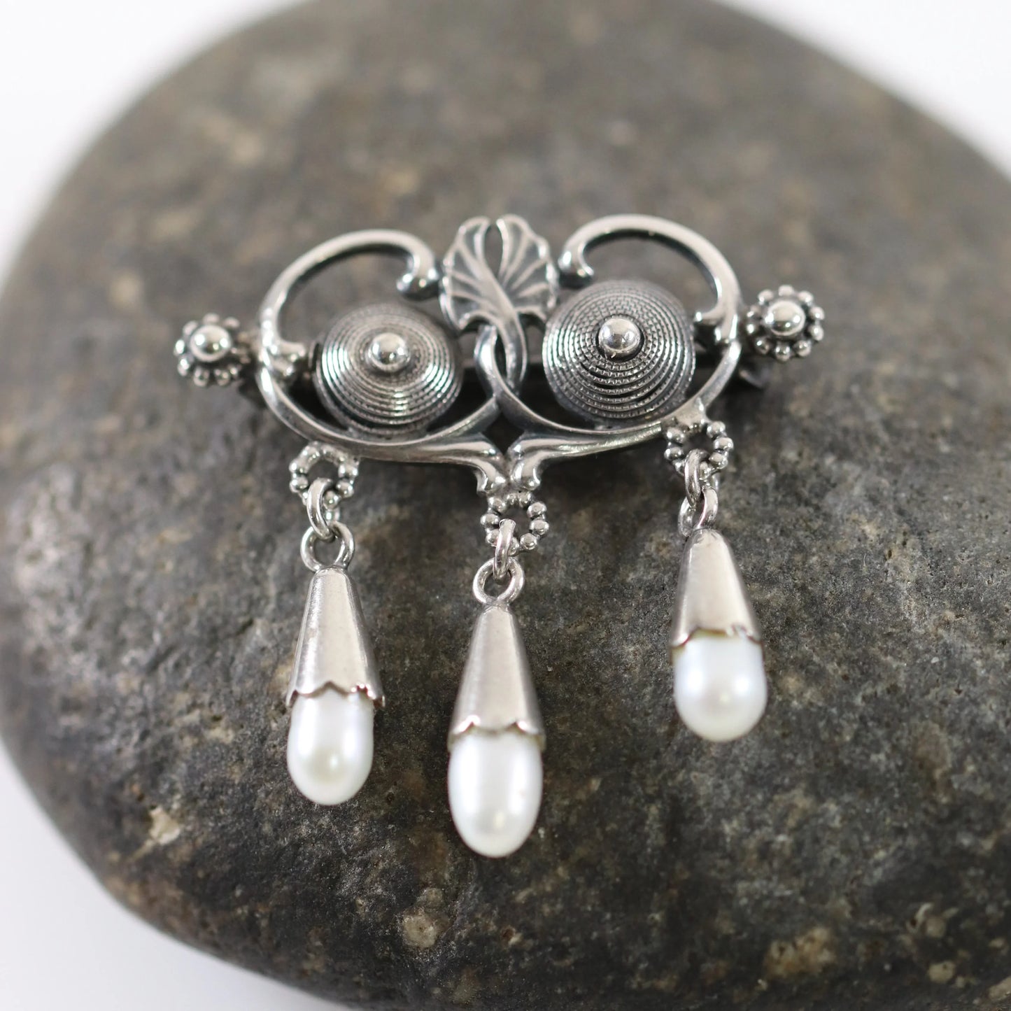 SOLD OUT: Vintage Silver Jewelry | Art Nouveau Seed Pearl Brooch - Carmel Fine Silver Jewelry