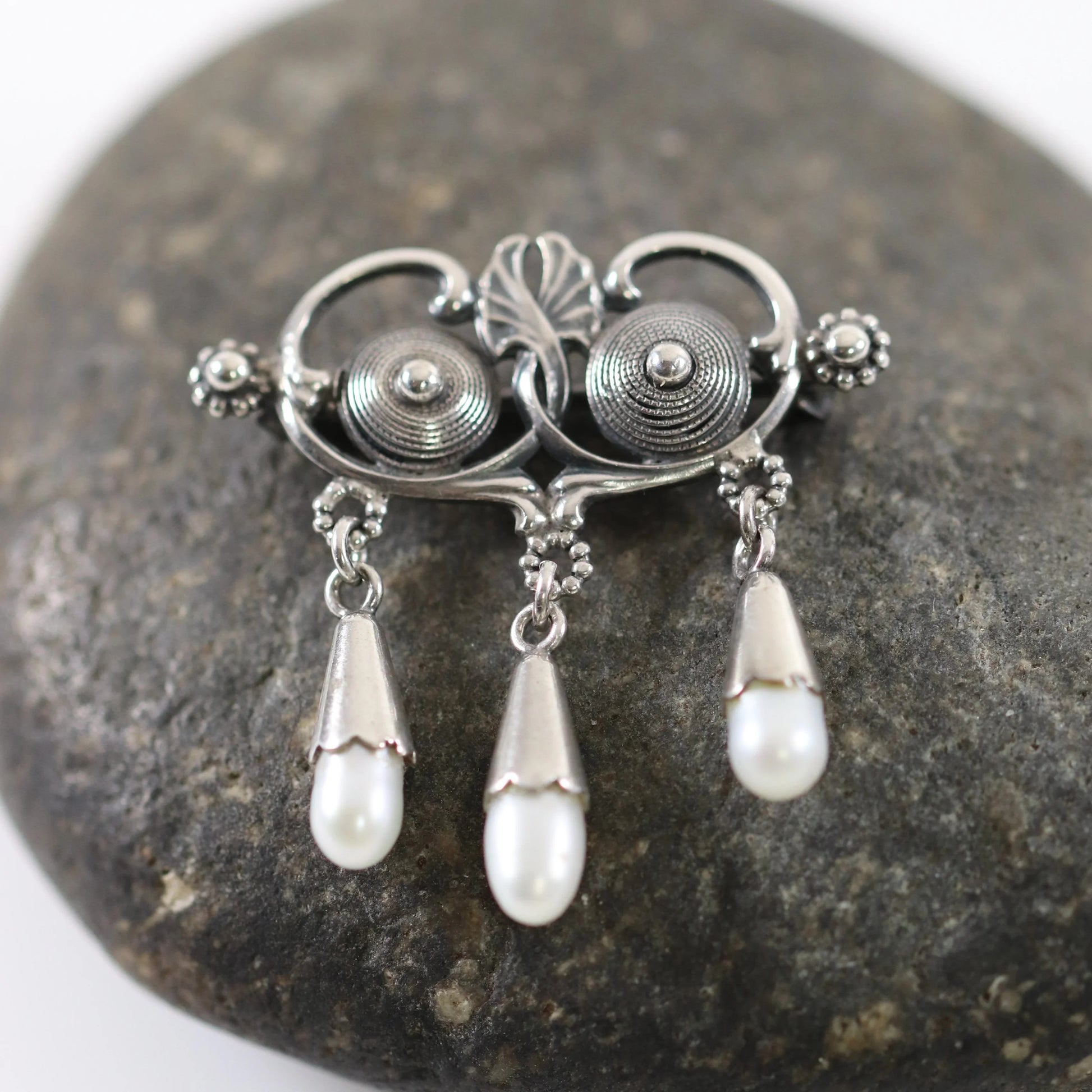 SOLD OUT: Vintage Silver Jewelry | Art Nouveau Seed Pearl Brooch - Carmel Fine Silver Jewelry