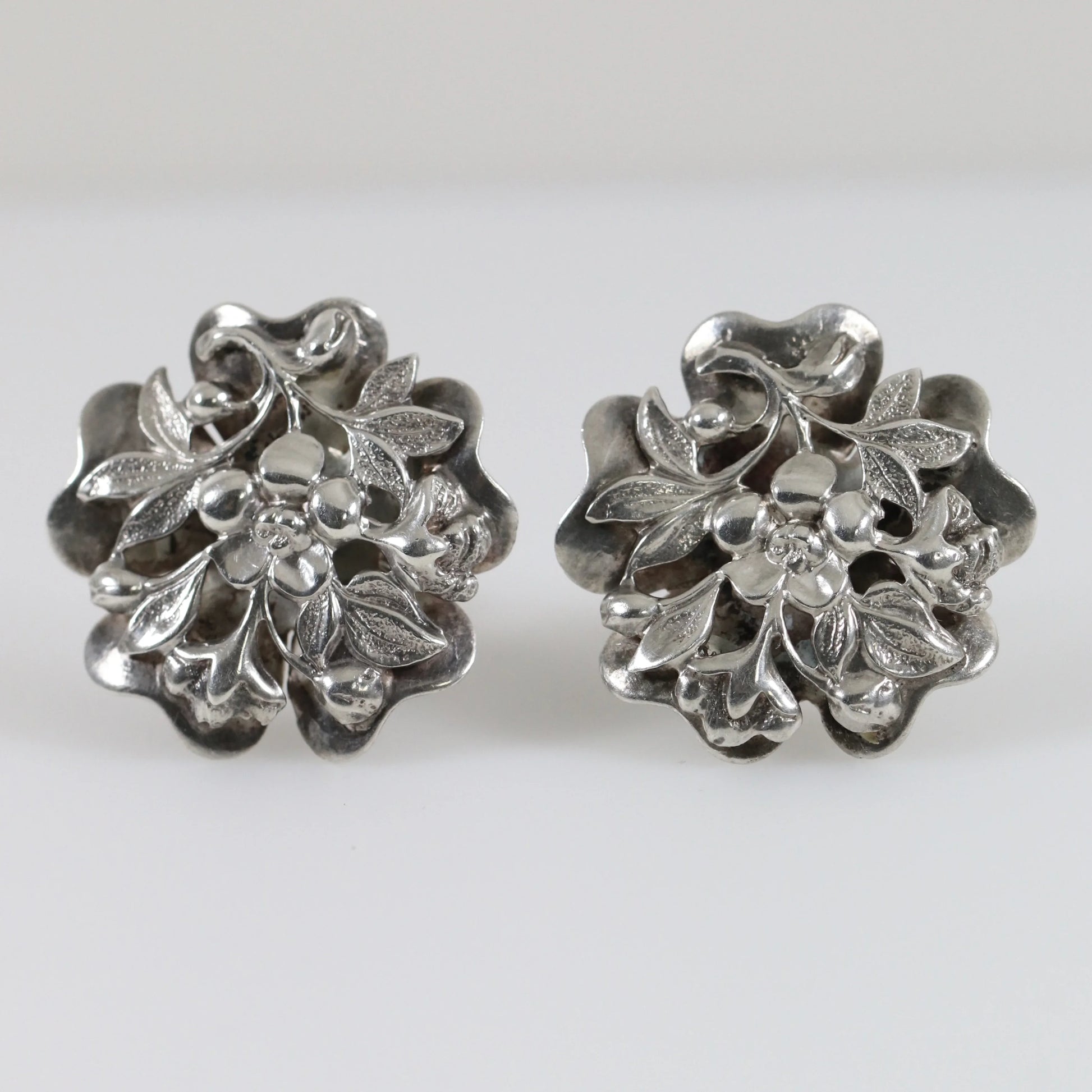SOLD OUT: Vintage Silver Jewelry | Ornate Delicate Floral Earrings - Carmel Fine Silver Jewelry