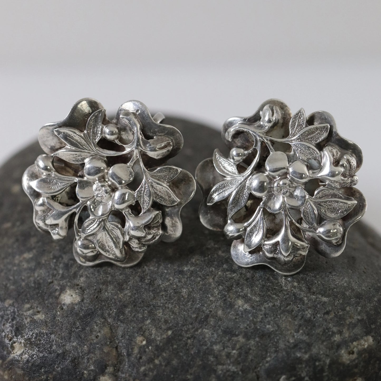 SOLD OUT: Vintage Silver Jewelry | Ornate Delicate Floral Earrings - Carmel Fine Silver Jewelry