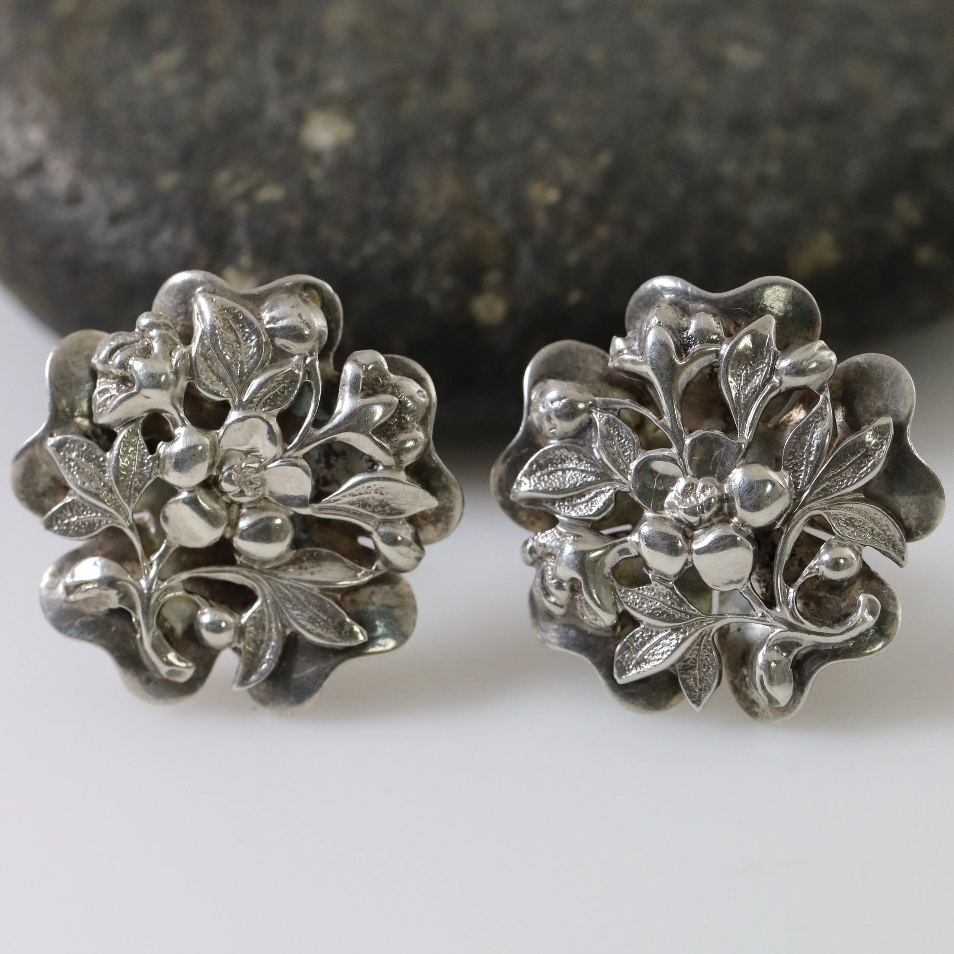 SOLD OUT: Vintage Silver Jewelry | Ornate Delicate Floral Earrings - Carmel Fine Silver Jewelry