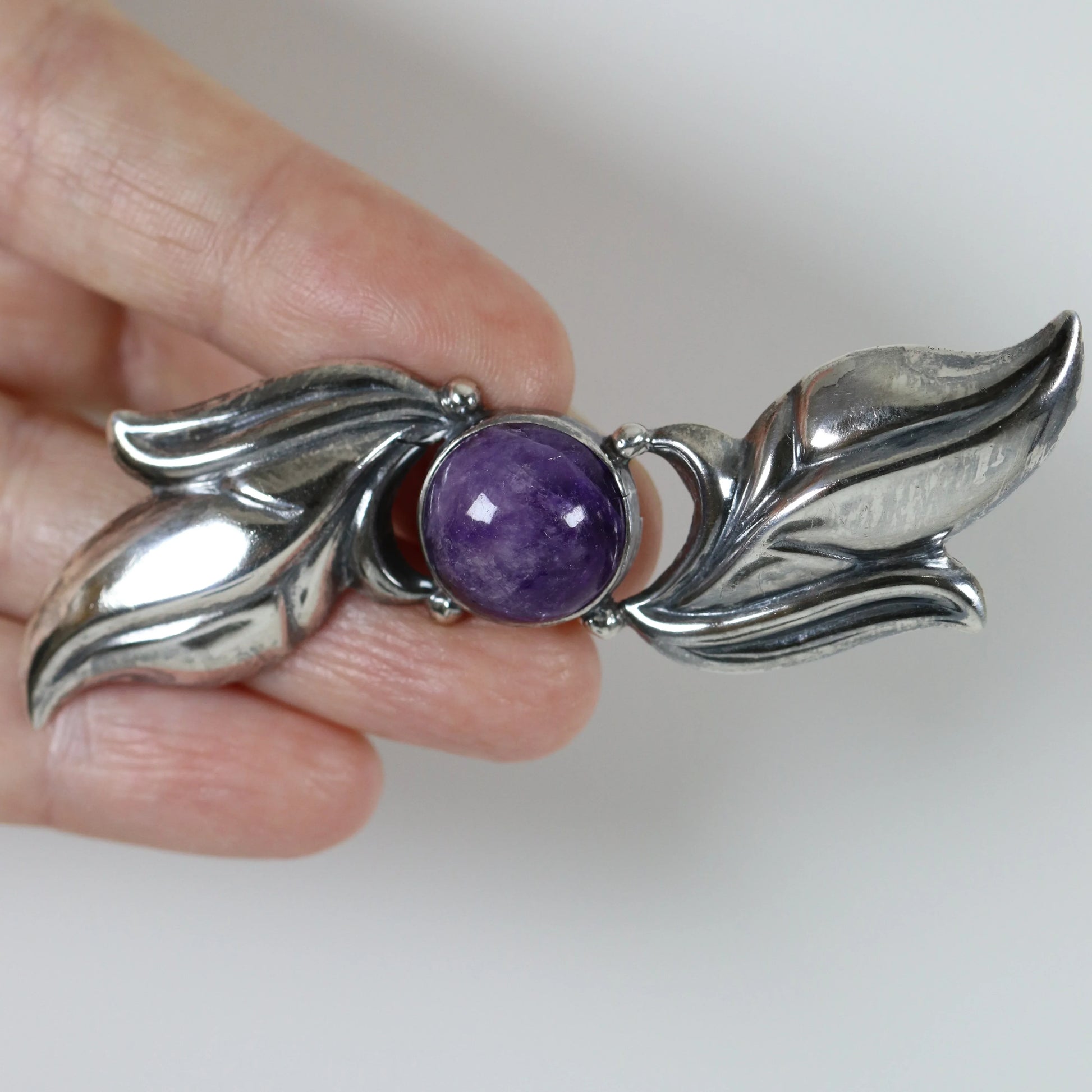 SOLD OUT: Vintage Silver Mexican Jewelry | Amethyst Floral Brooch - Carmel Fine Silver Jewelry