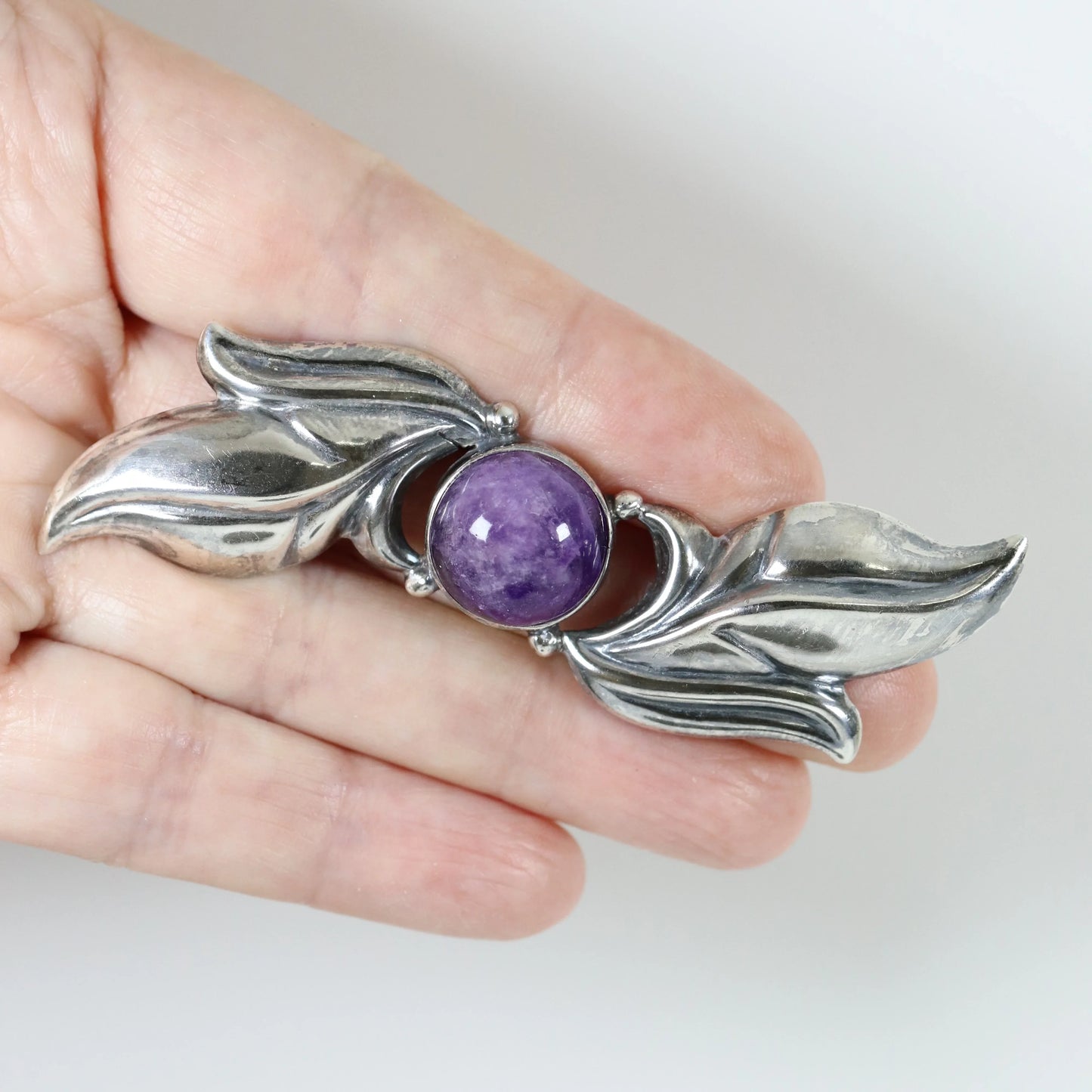 SOLD OUT: Vintage Silver Mexican Jewelry | Amethyst Floral Brooch - Carmel Fine Silver Jewelry