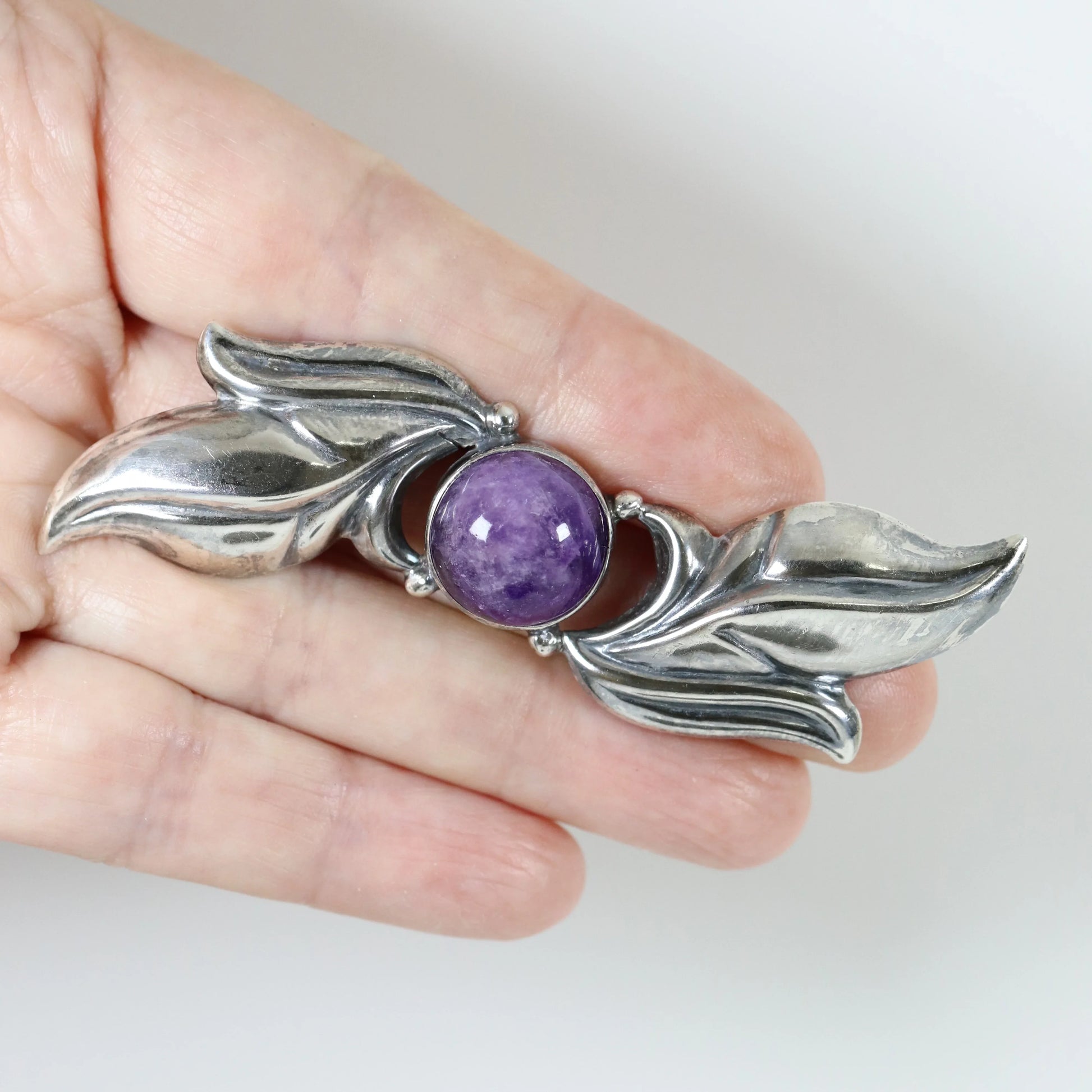 SOLD OUT: Vintage Silver Mexican Jewelry | Amethyst Floral Brooch - Carmel Fine Silver Jewelry