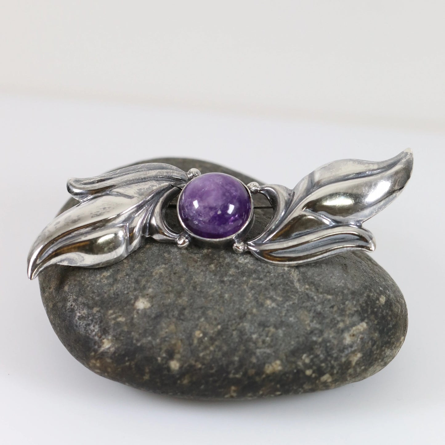 SOLD OUT: Vintage Silver Mexican Jewelry | Amethyst Floral Brooch - Carmel Fine Silver Jewelry