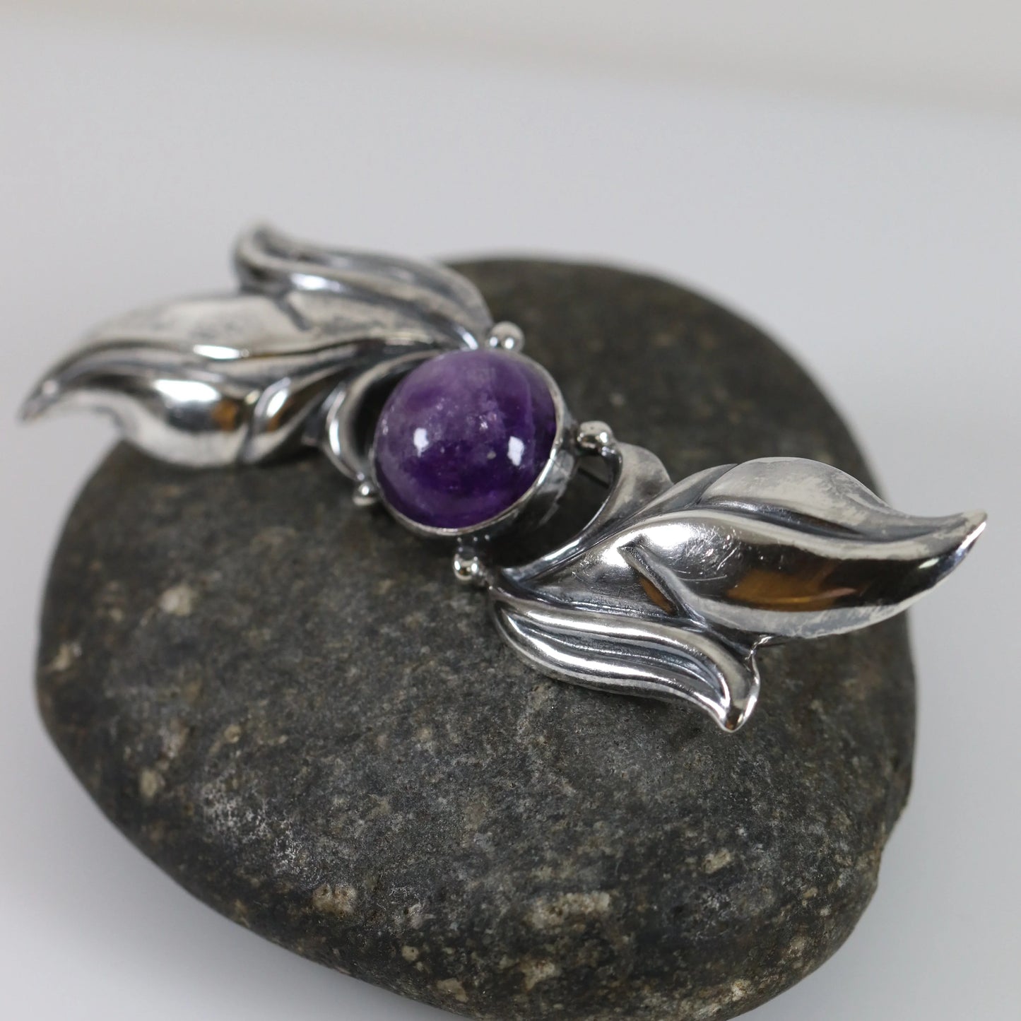 SOLD OUT: Vintage Silver Mexican Jewelry | Amethyst Floral Brooch - Carmel Fine Silver Jewelry