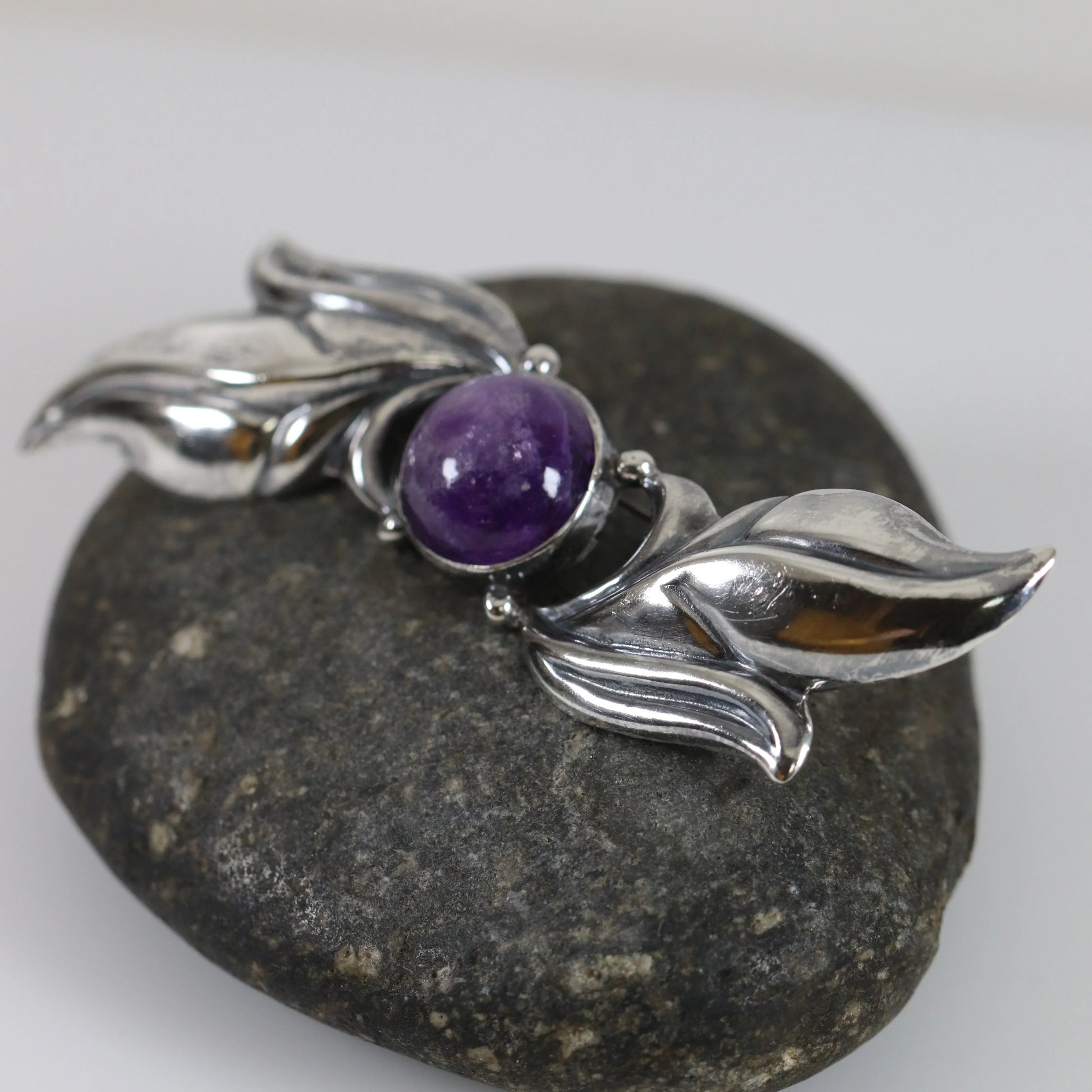 SOLD OUT: Vintage Silver Mexican Jewelry | Amethyst Floral Brooch - Carmel Fine Silver Jewelry