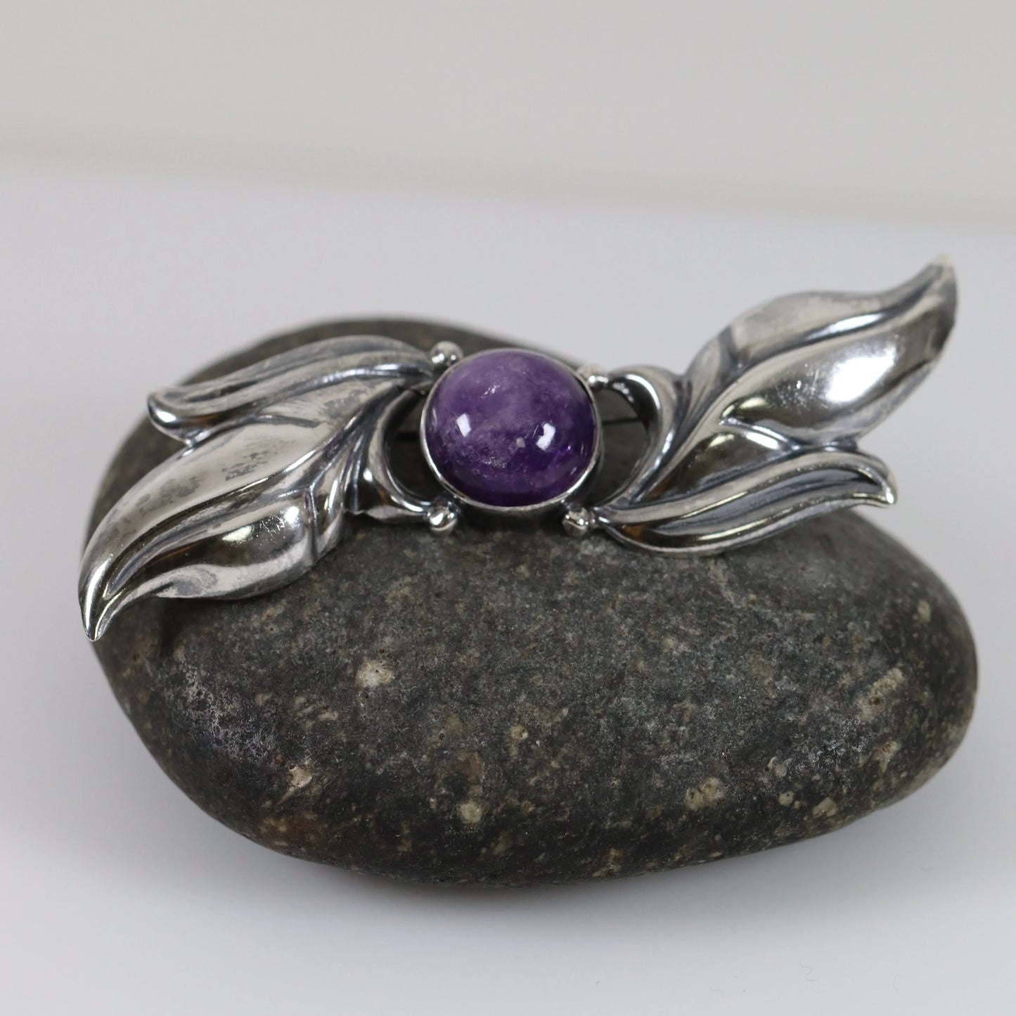 SOLD OUT: Vintage Silver Mexican Jewelry | Amethyst Floral Brooch - Carmel Fine Silver Jewelry