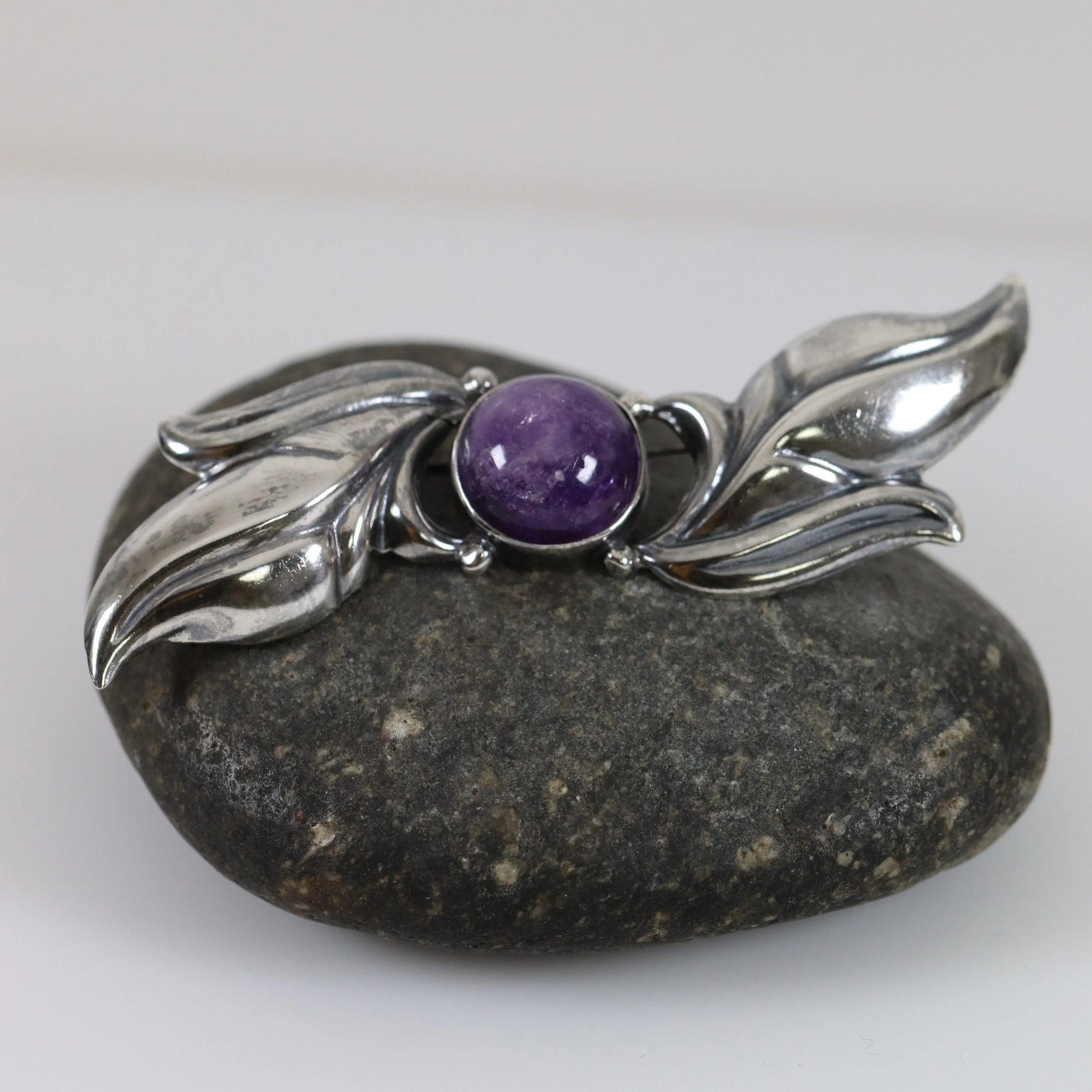 SOLD OUT: Vintage Silver Mexican Jewelry | Amethyst Floral Brooch - Carmel Fine Silver Jewelry