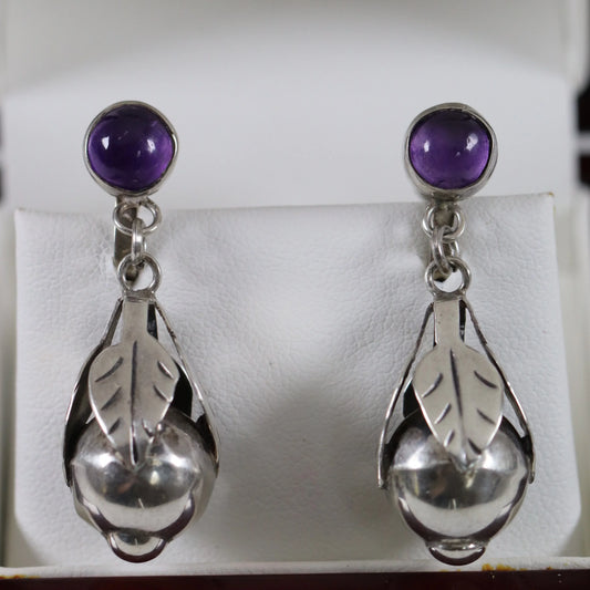 SOLD OUT: Vintage Silver Mexican Jewelry | Early Amethyst Handcrafted Earrings - Carmel Fine Silver Jewelry