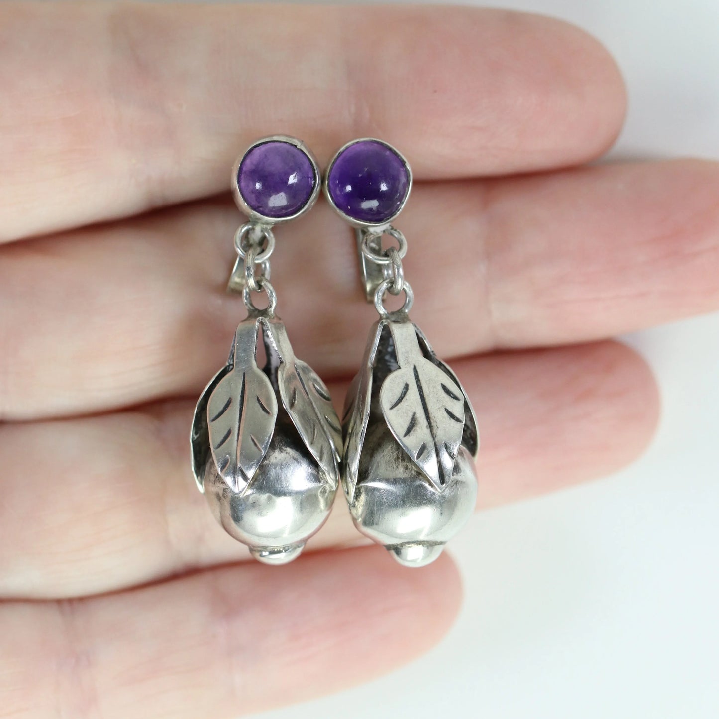 SOLD OUT: Vintage Silver Mexican Jewelry | Early Amethyst Handcrafted Earrings - Carmel Fine Silver Jewelry