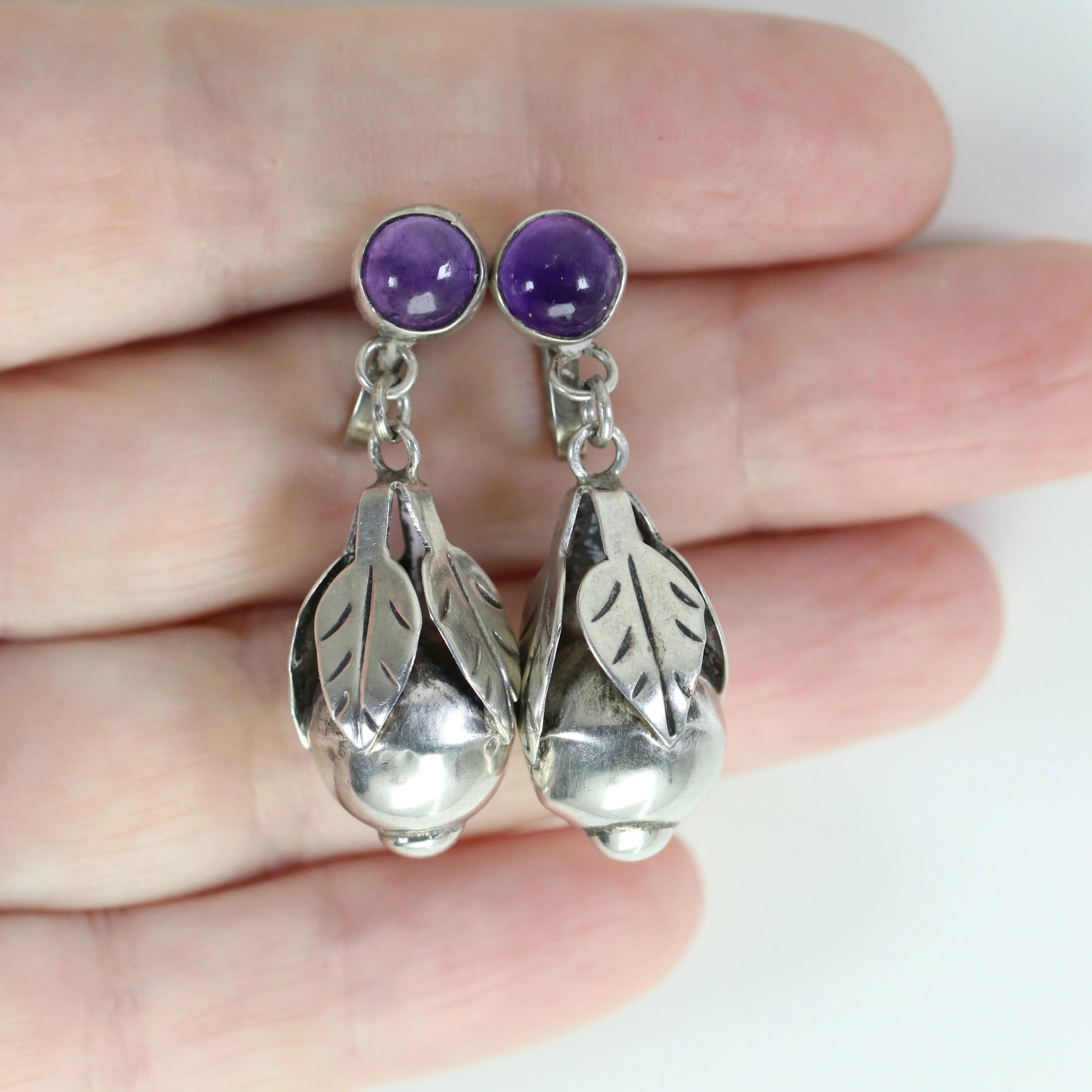 SOLD OUT: Vintage Silver Mexican Jewelry | Early Amethyst Handcrafted Earrings - Carmel Fine Silver Jewelry