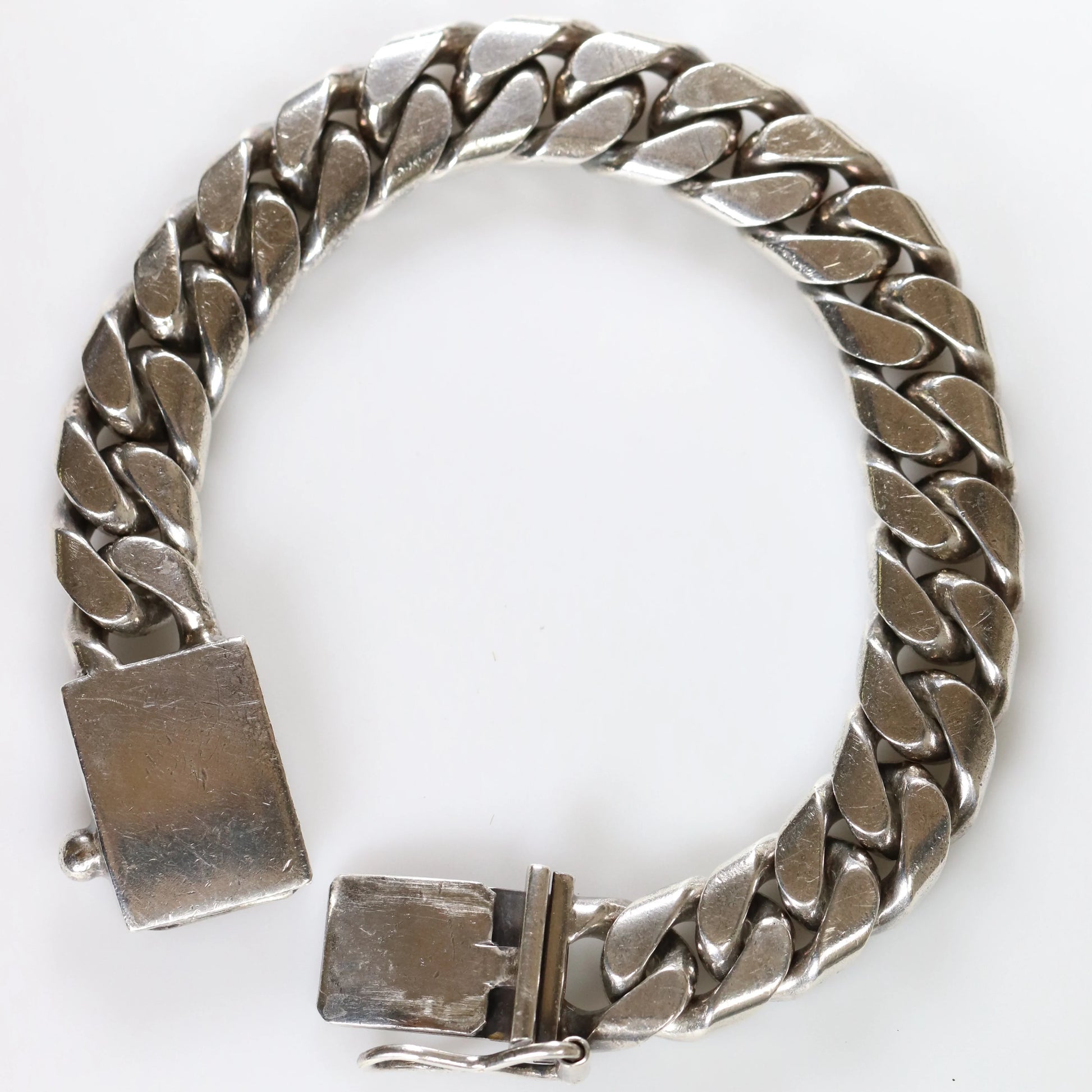 SOLD OUT: Vintage Silver Mexican Jewelry | Heavy Large Curb Chain Bracelet - Carmel Fine Silver Jewelry