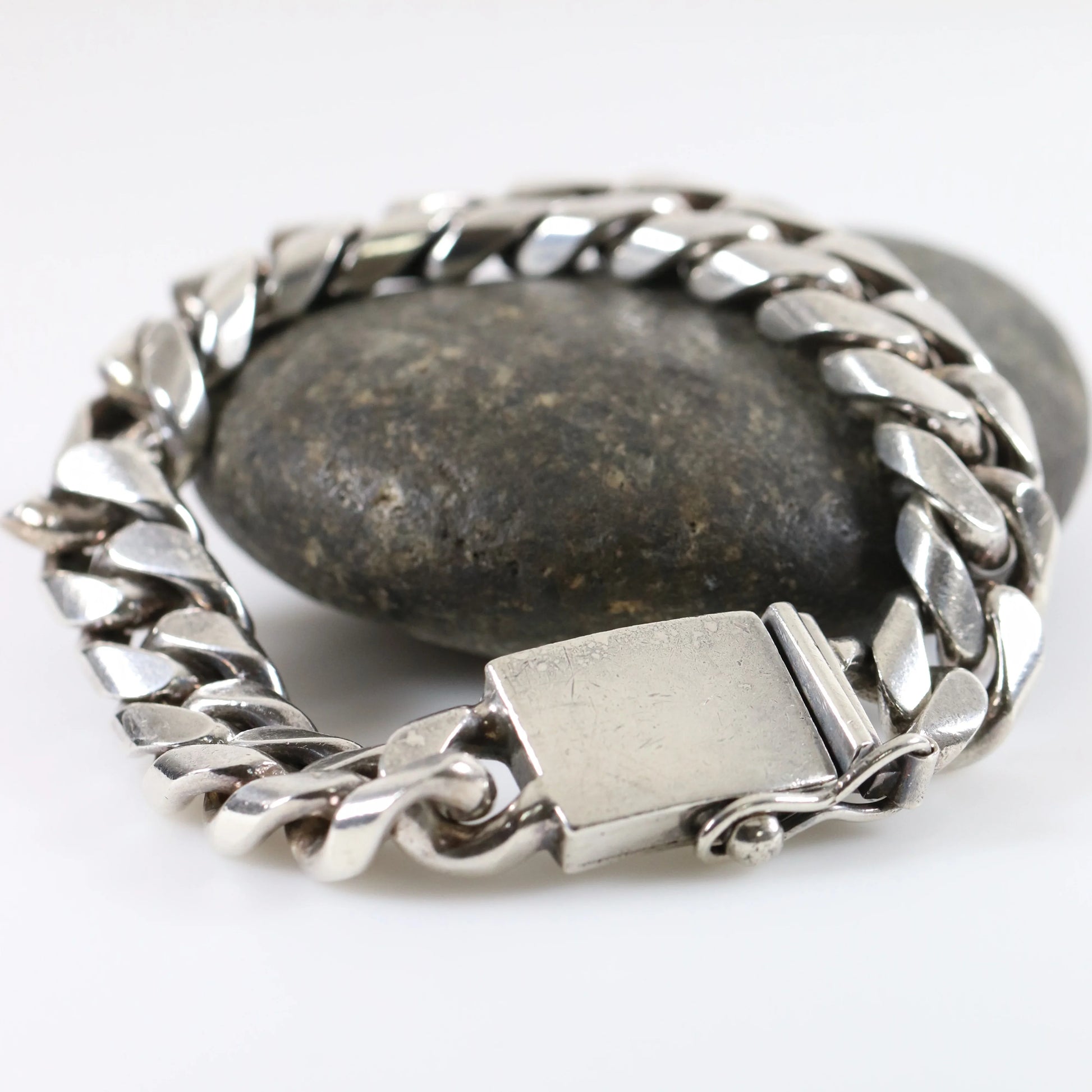 SOLD OUT: Vintage Silver Mexican Jewelry | Heavy Large Curb Chain Bracelet - Carmel Fine Silver Jewelry