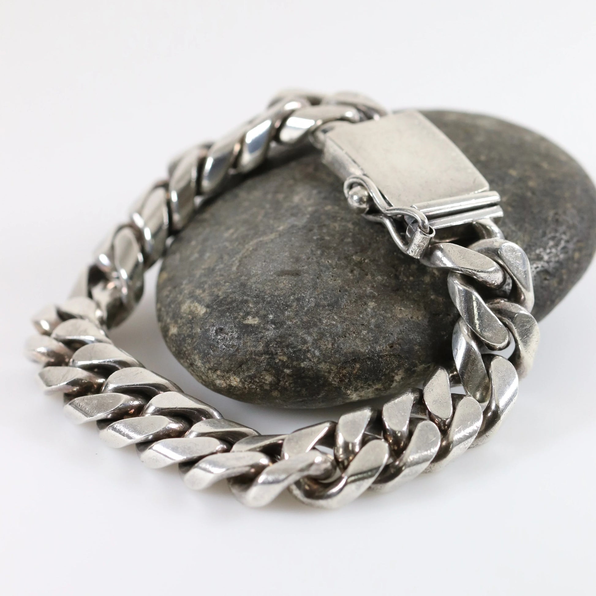 SOLD OUT: Vintage Silver Mexican Jewelry | Heavy Large Curb Chain Bracelet - Carmel Fine Silver Jewelry