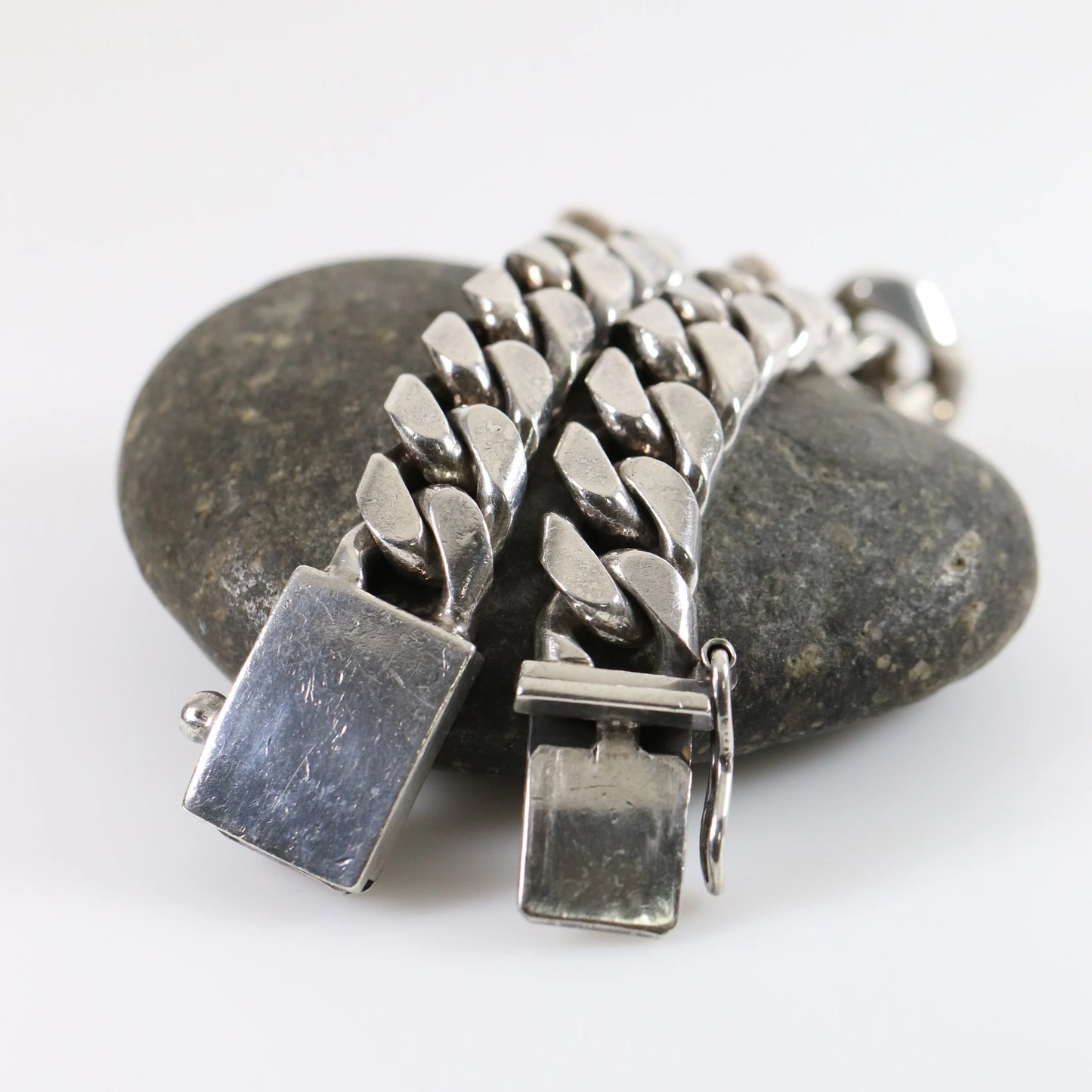 SOLD OUT: Vintage Silver Mexican Jewelry | Heavy Large Curb Chain Bracelet - Carmel Fine Silver Jewelry