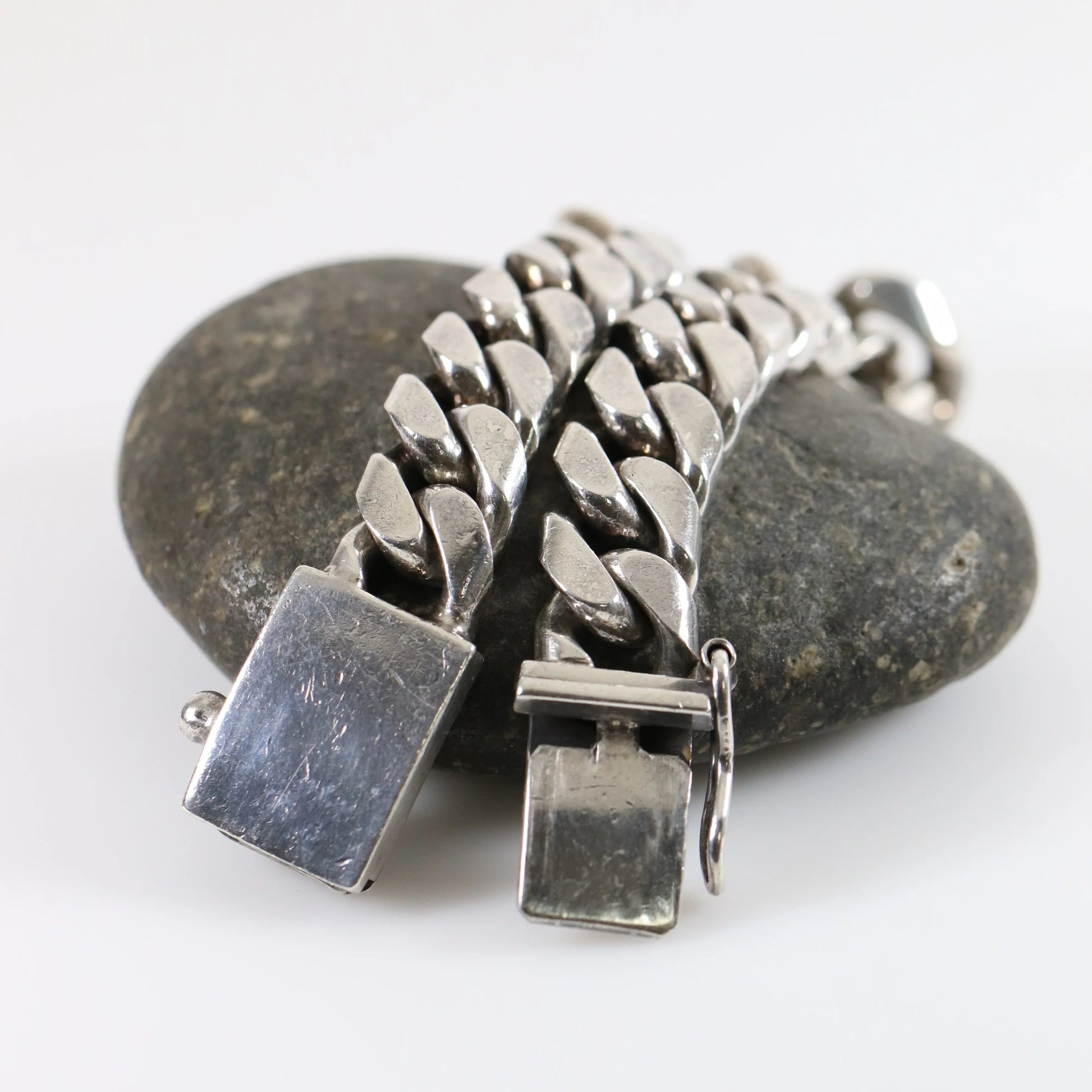 SOLD OUT: Vintage Silver Mexican Jewelry | Heavy Large Curb Chain Bracelet - Carmel Fine Silver Jewelry