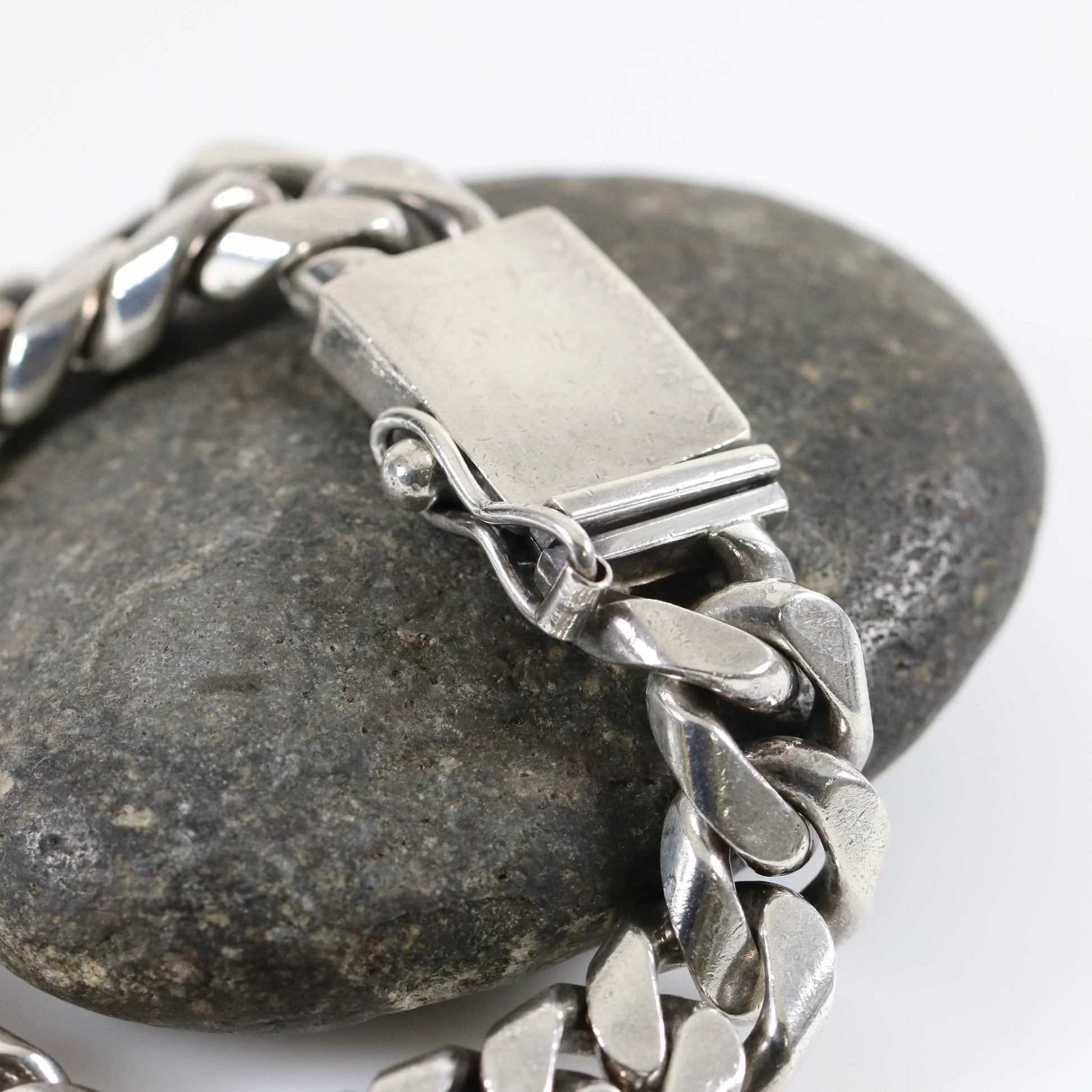 SOLD OUT: Vintage Silver Mexican Jewelry | Heavy Large Curb Chain Bracelet - Carmel Fine Silver Jewelry