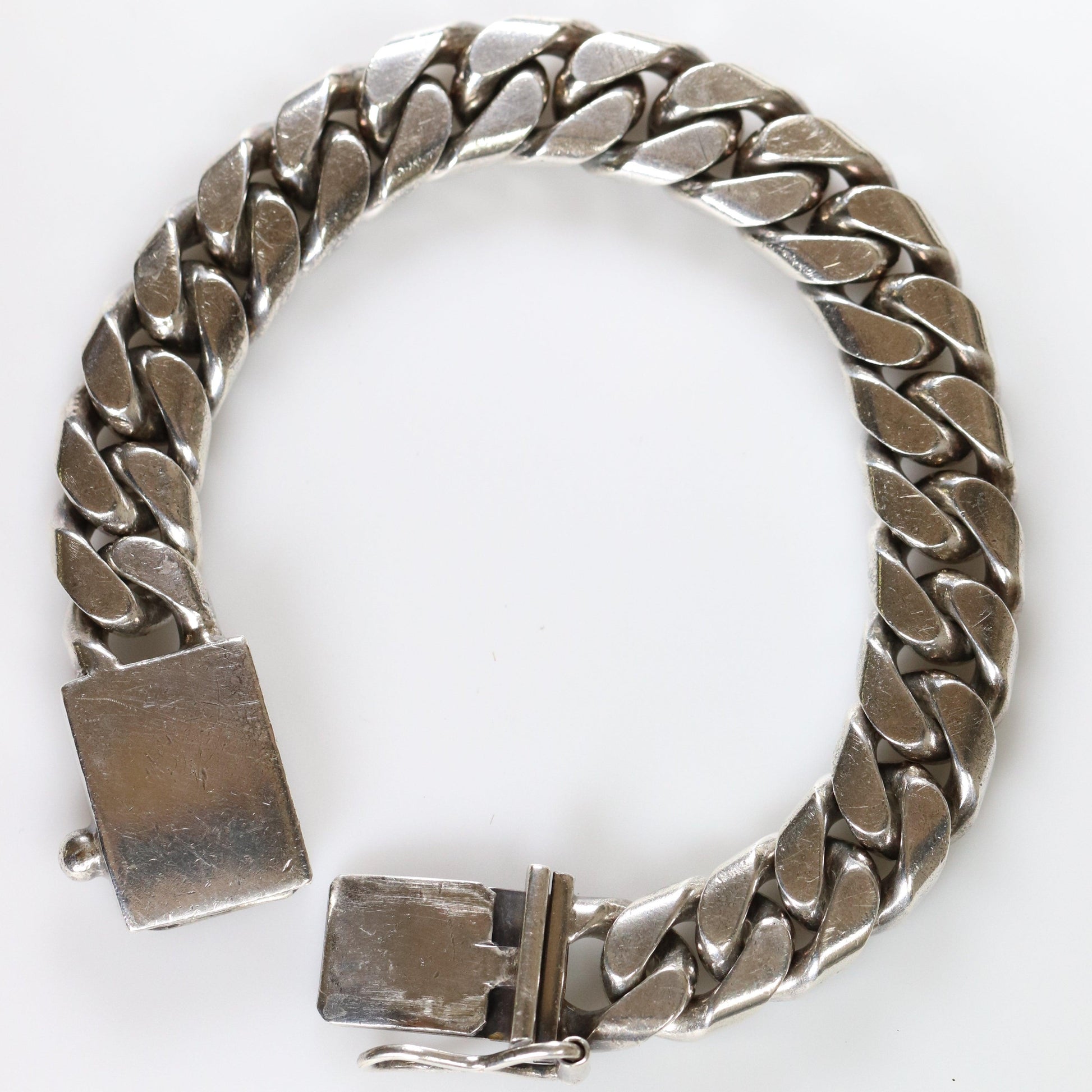 SOLD OUT: Vintage Silver Mexican Jewelry | Heavy Large Curb Chain Bracelet - Carmel FSJ
