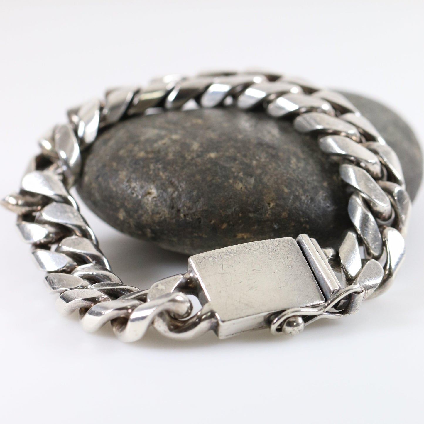 SOLD OUT: Vintage Silver Mexican Jewelry | Heavy Large Curb Chain Bracelet - Carmel FSJ
