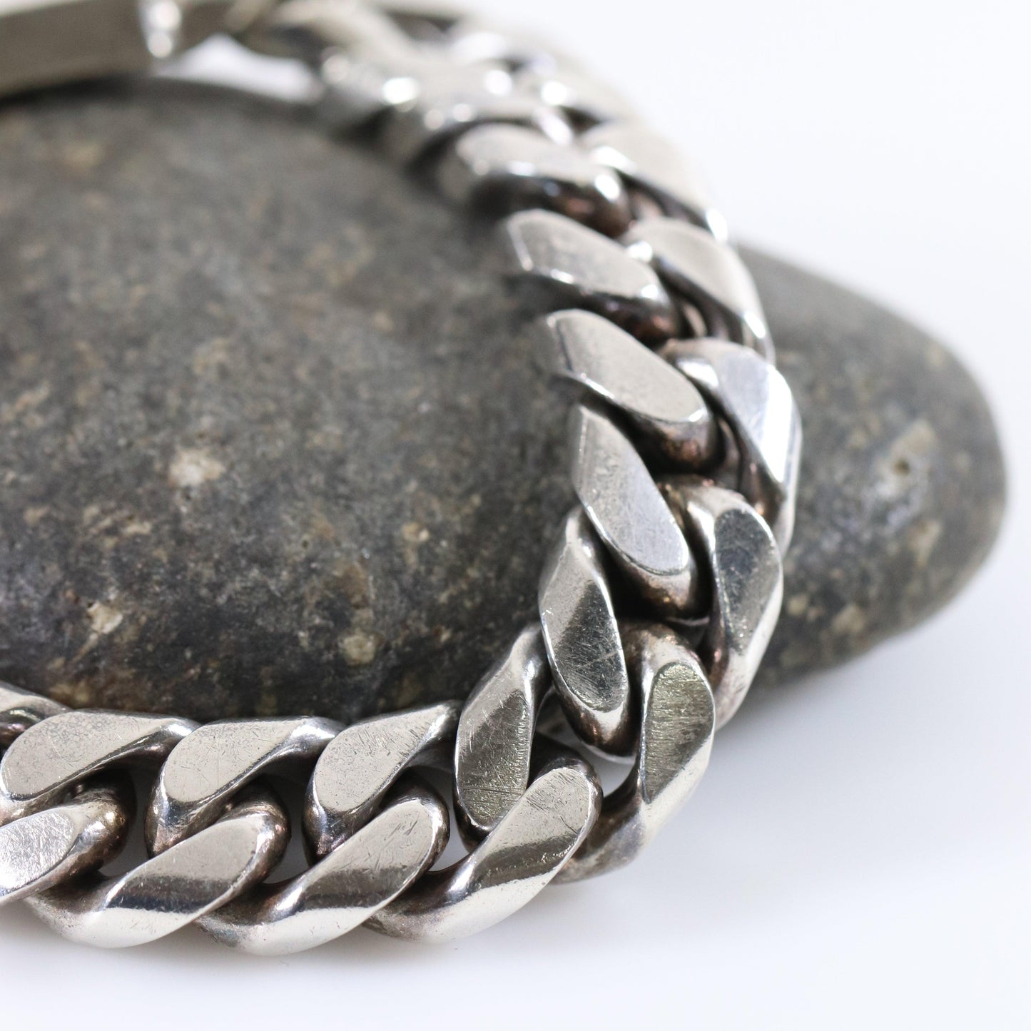 SOLD OUT: Vintage Silver Mexican Jewelry | Heavy Large Curb Chain Bracelet - Carmel FSJ