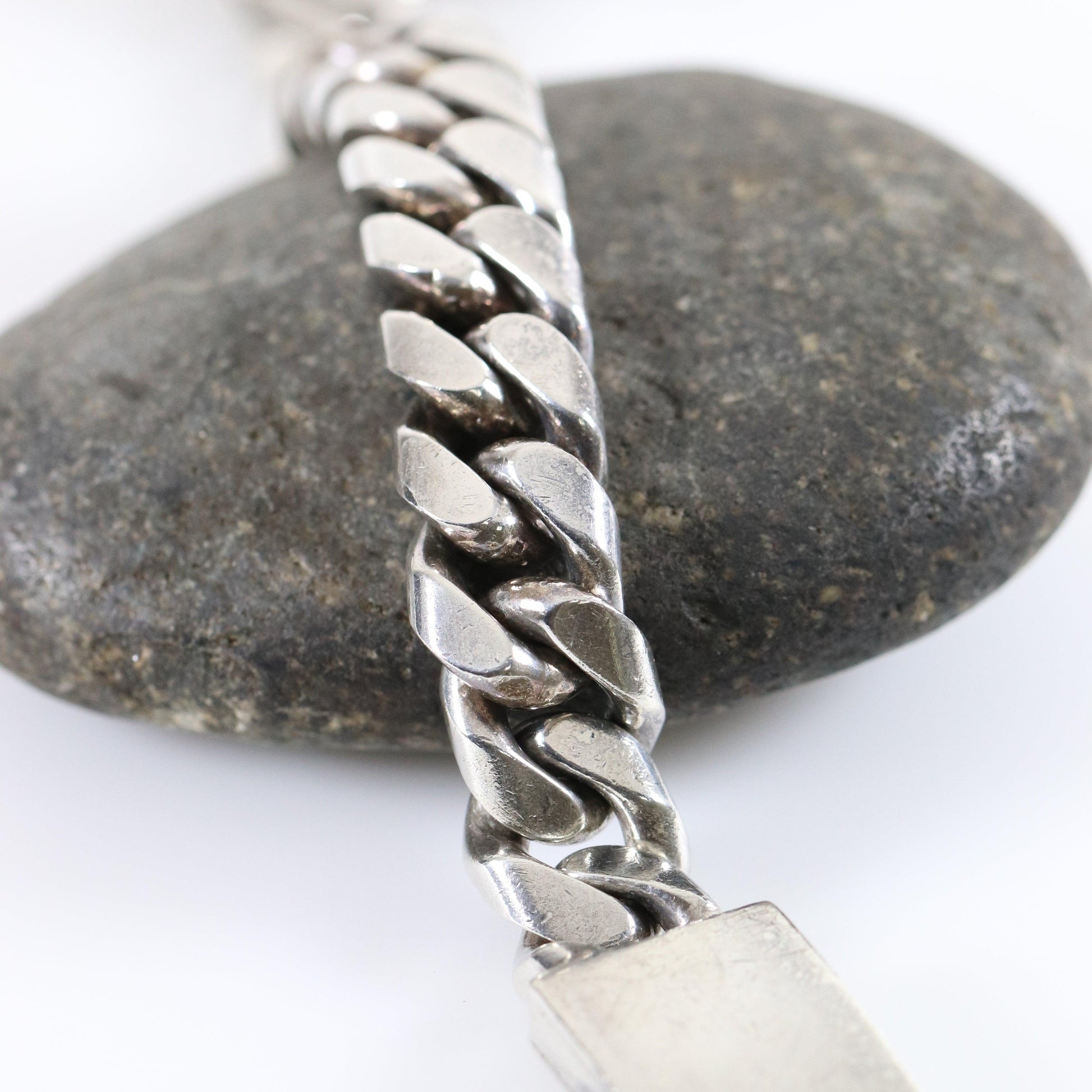 SOLD OUT: Vintage Silver Mexican Jewelry | Heavy Large Curb Chain Bracelet - Carmel FSJ