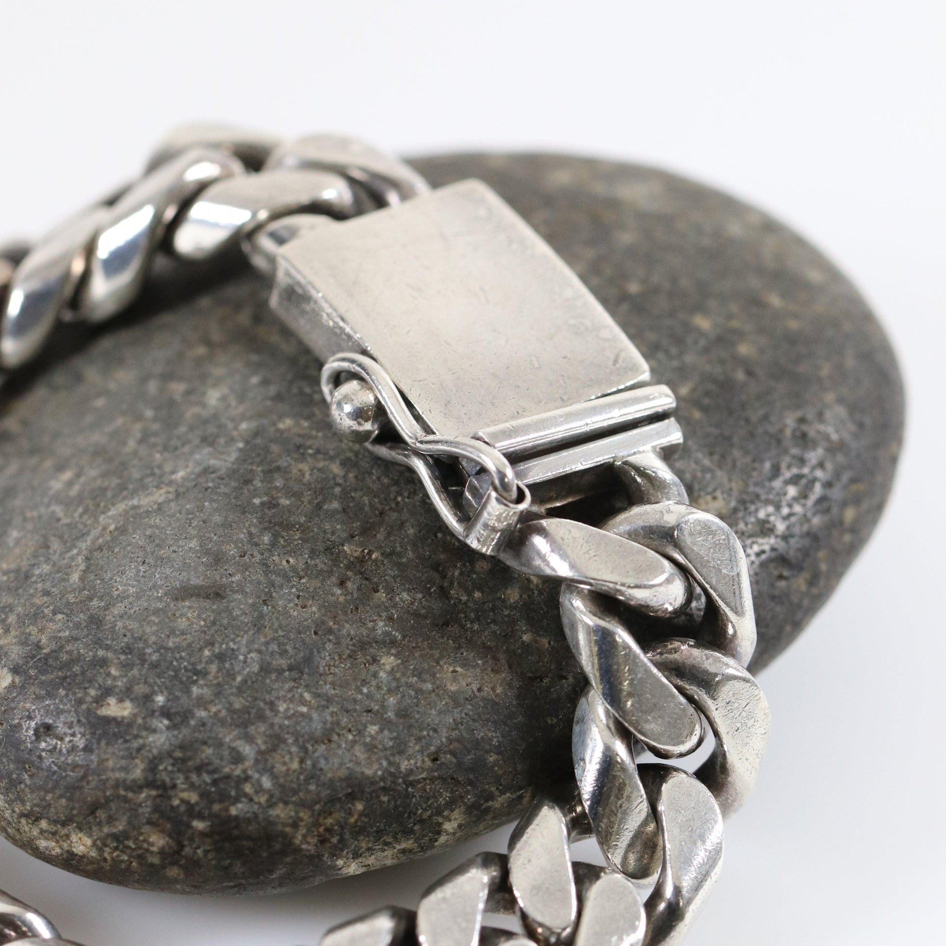 SOLD OUT: Vintage Silver Mexican Jewelry | Heavy Large Curb Chain Bracelet - Carmel FSJ