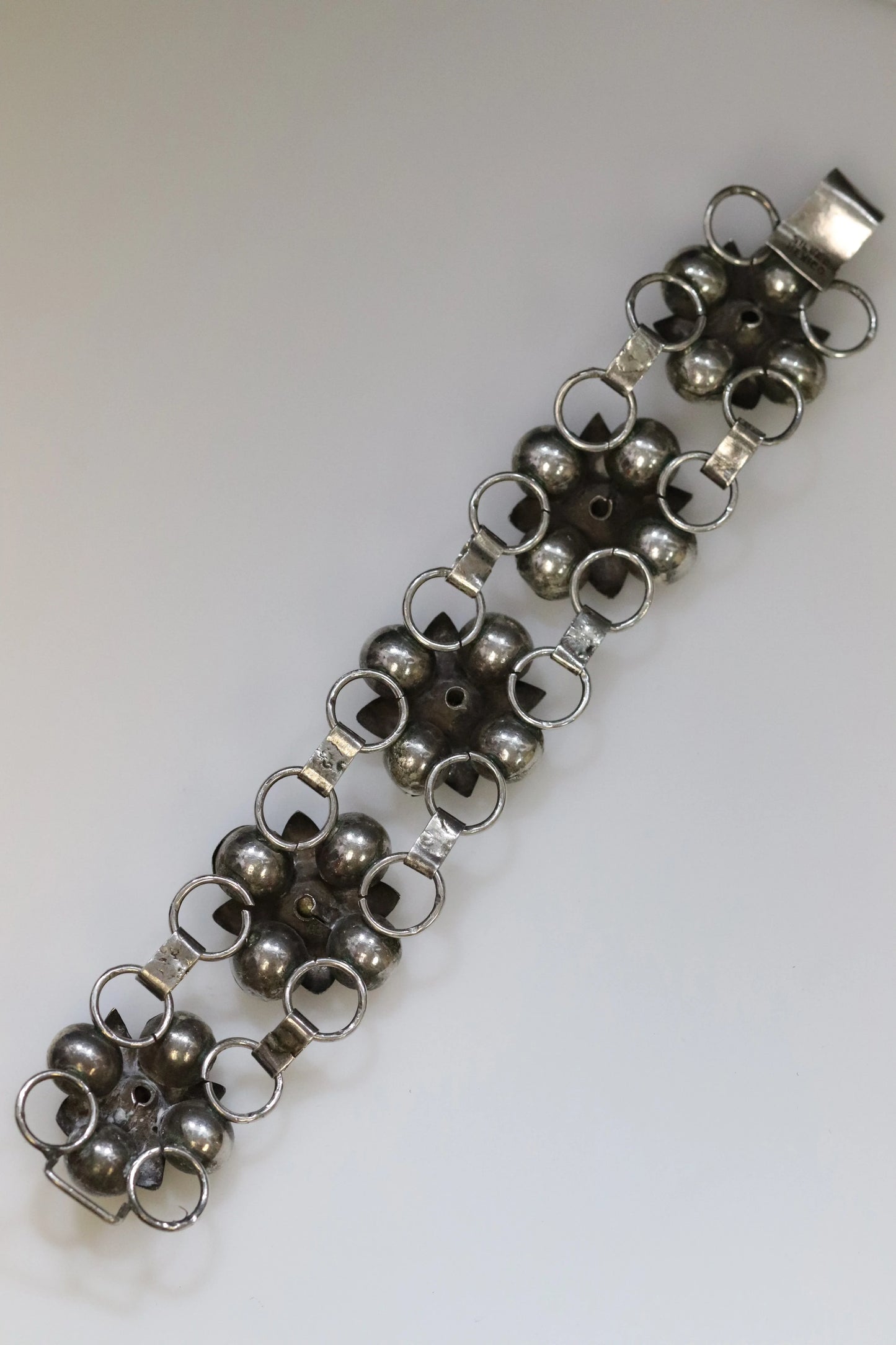 SOLD OUT: Vintage Silver Mexican Jewelry | Old Floral Amethyst Linked Bracelet - Carmel Fine Silver Jewelry