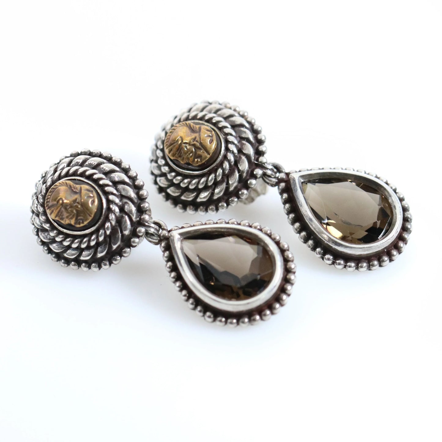SOLD OUT: Vintage Stephen Dweck Jewelry | Bronze Warrior Smoky Quartz Earrings - Carmel Fine Silver Jewelry