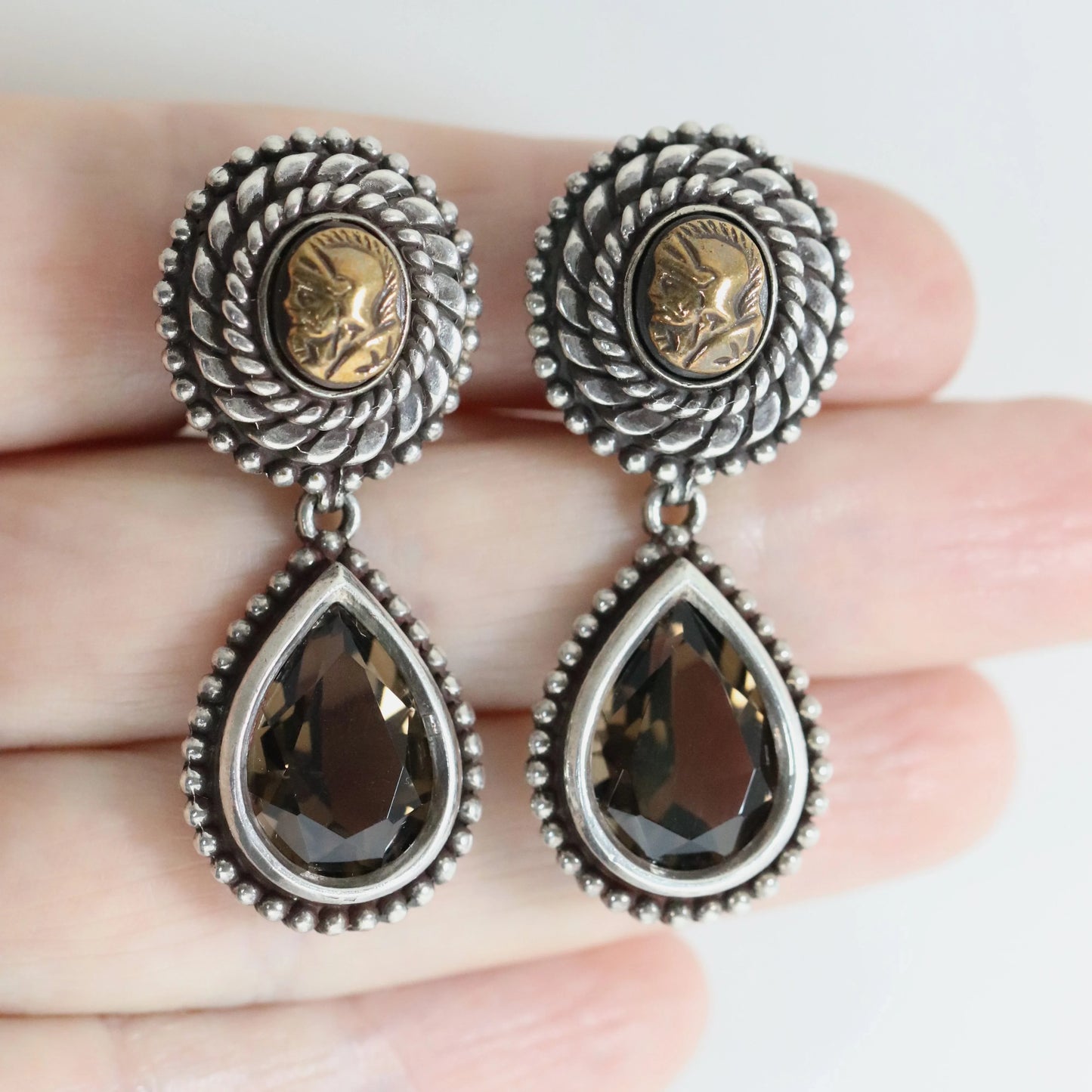 SOLD OUT: Vintage Stephen Dweck Jewelry | Bronze Warrior Smoky Quartz Earrings - Carmel Fine Silver Jewelry