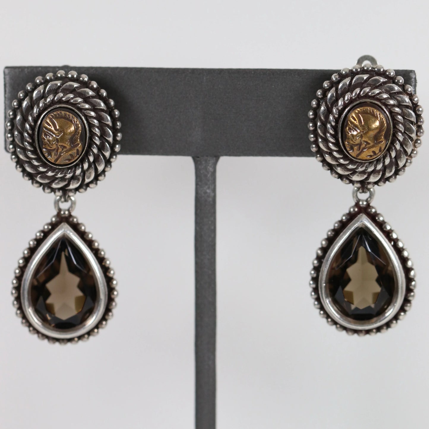 SOLD OUT: Vintage Stephen Dweck Jewelry | Bronze Warrior Smoky Quartz Earrings - Carmel Fine Silver Jewelry