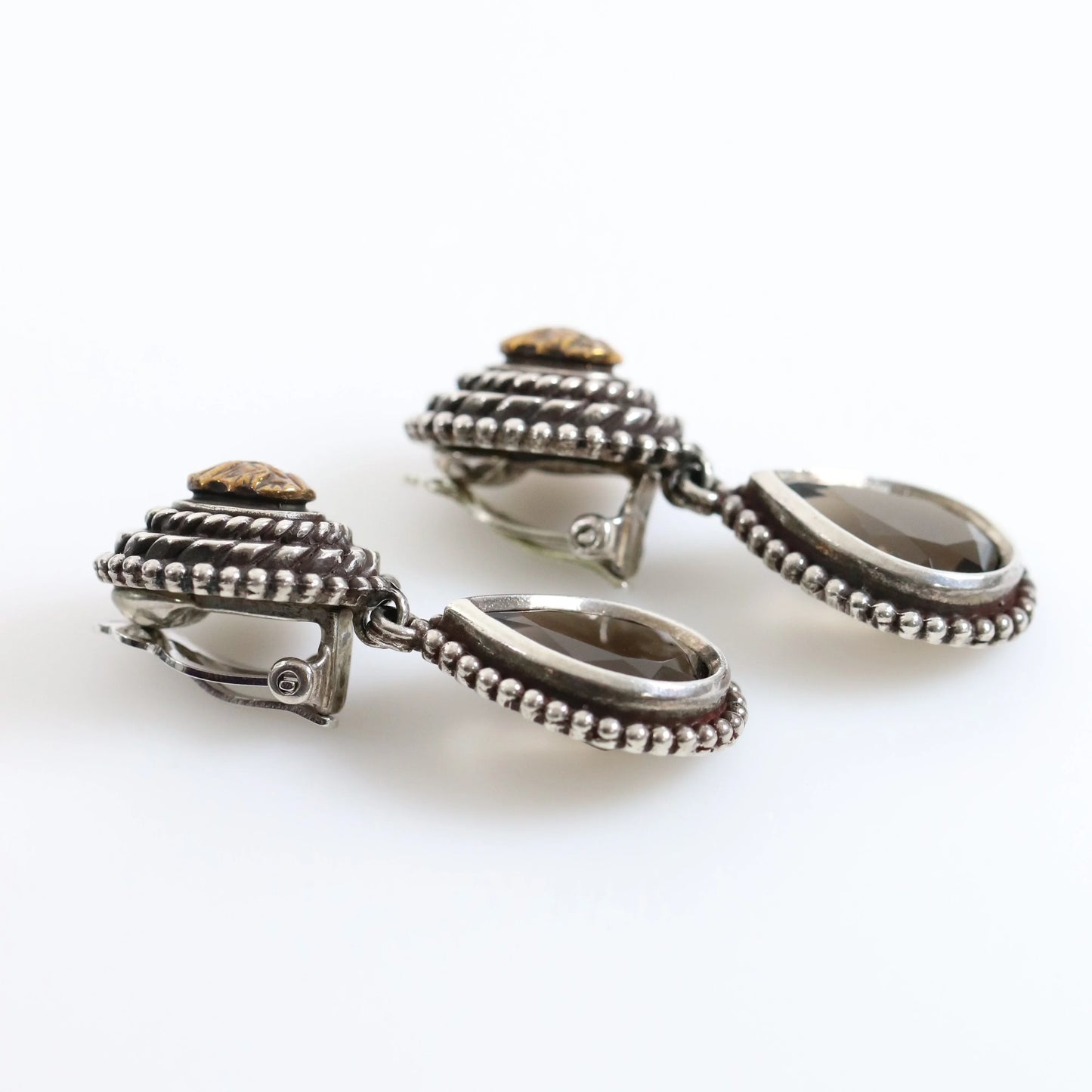 SOLD OUT: Vintage Stephen Dweck Jewelry | Bronze Warrior Smoky Quartz Earrings - Carmel Fine Silver Jewelry