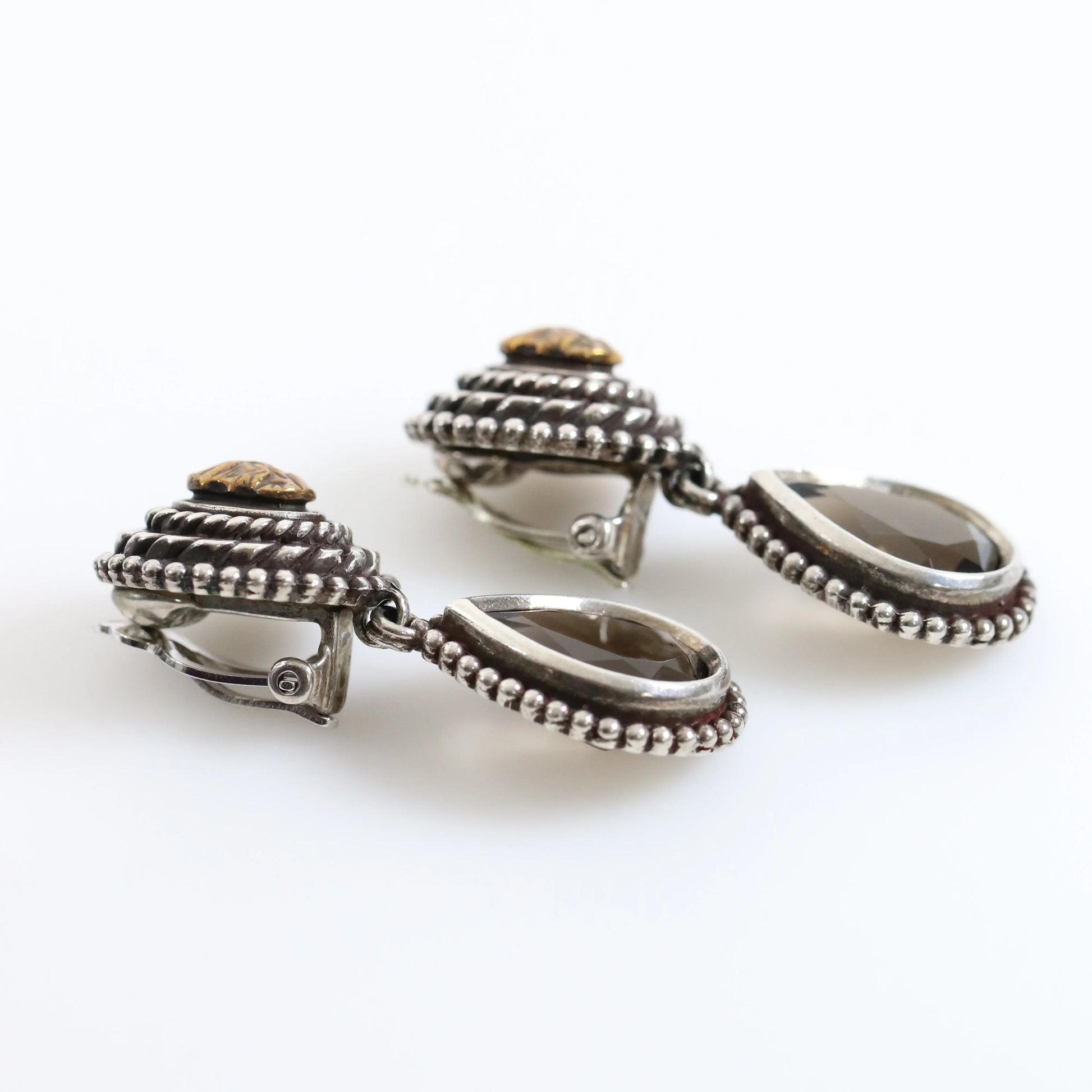 SOLD OUT: Vintage Stephen Dweck Jewelry | Bronze Warrior Smoky Quartz Earrings - Carmel Fine Silver Jewelry